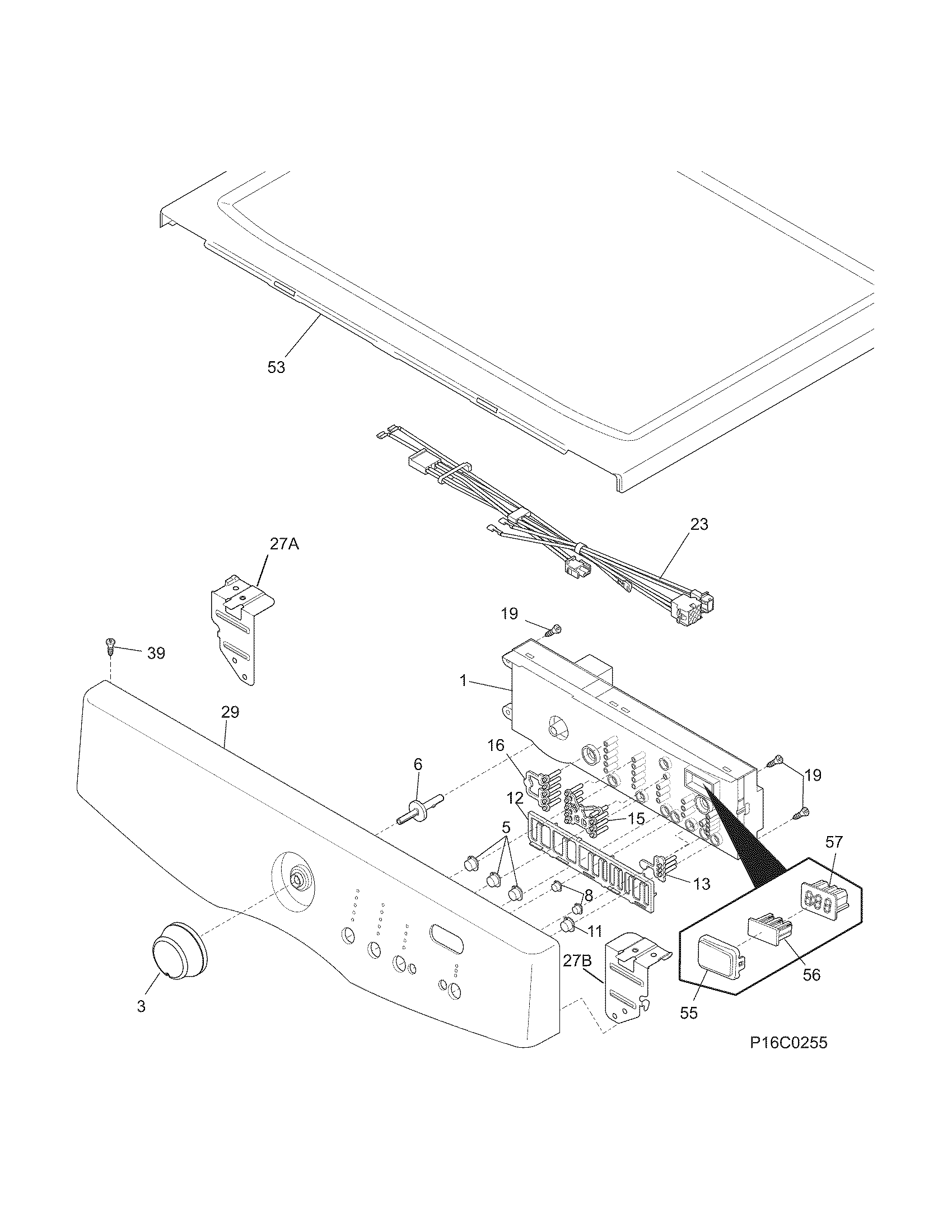 Crosley CDE4700LW0 controls/top panel diagram
