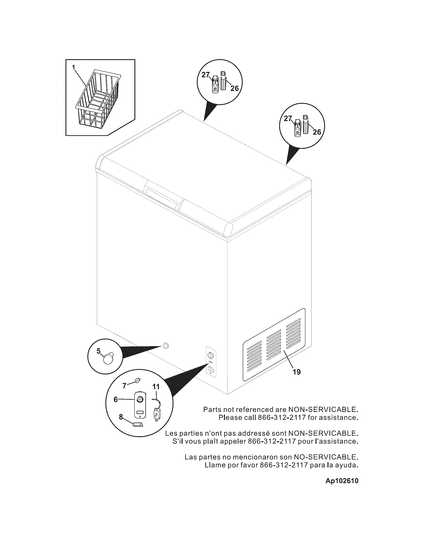 Frigidaire FFFC05M1LW replacement parts list diagram