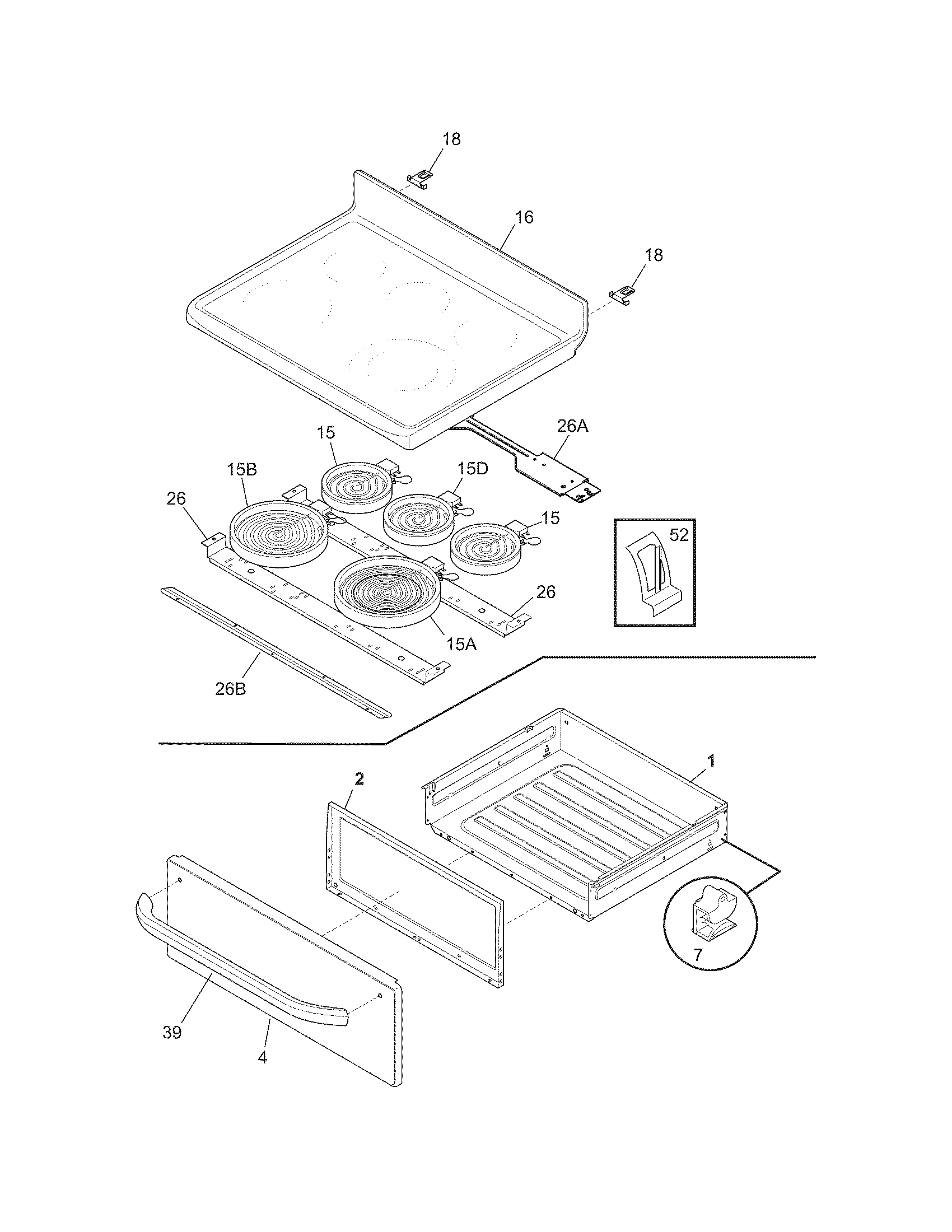 Frigidaire FFEF3050LSX top/drawer diagram