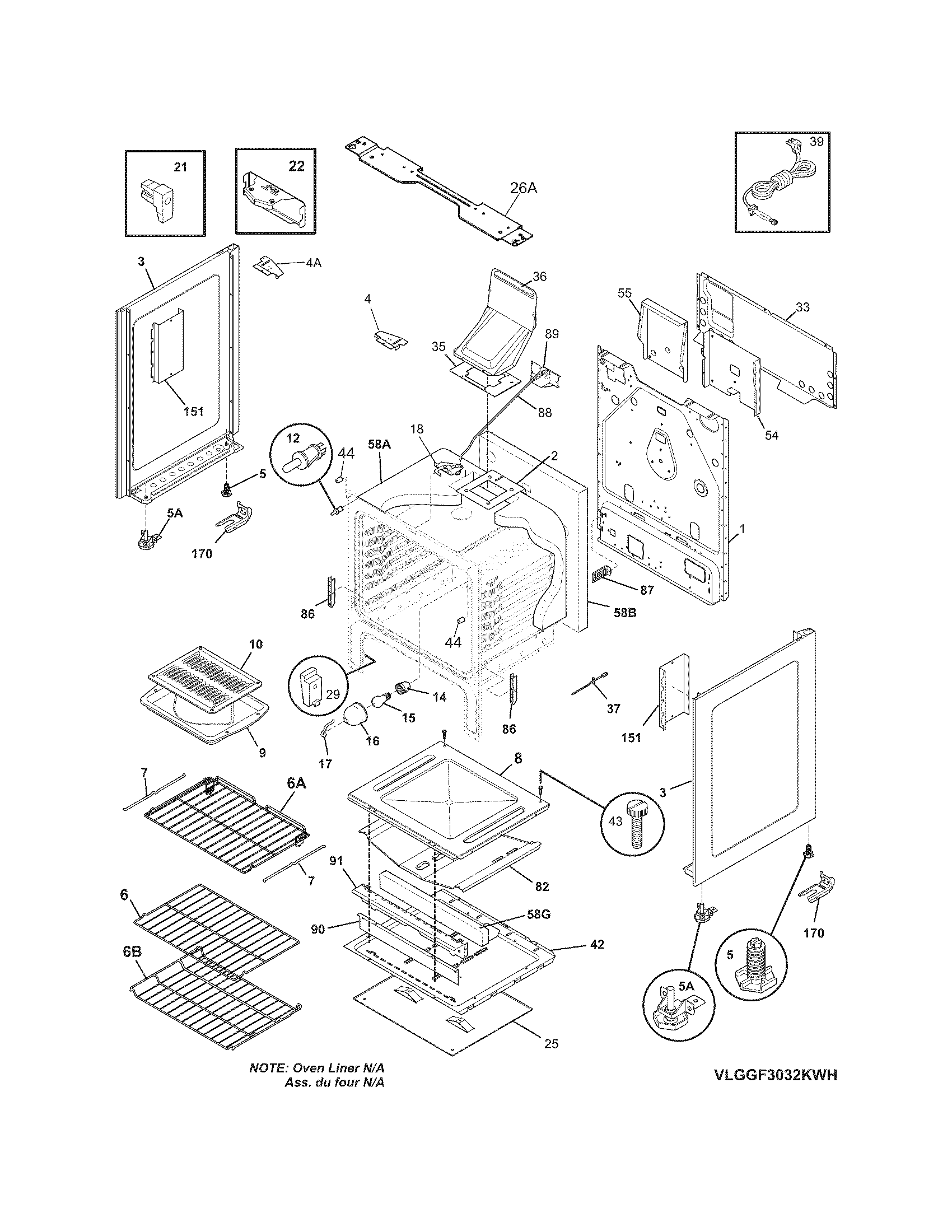 Frigidaire LGGF3032KWH body diagram