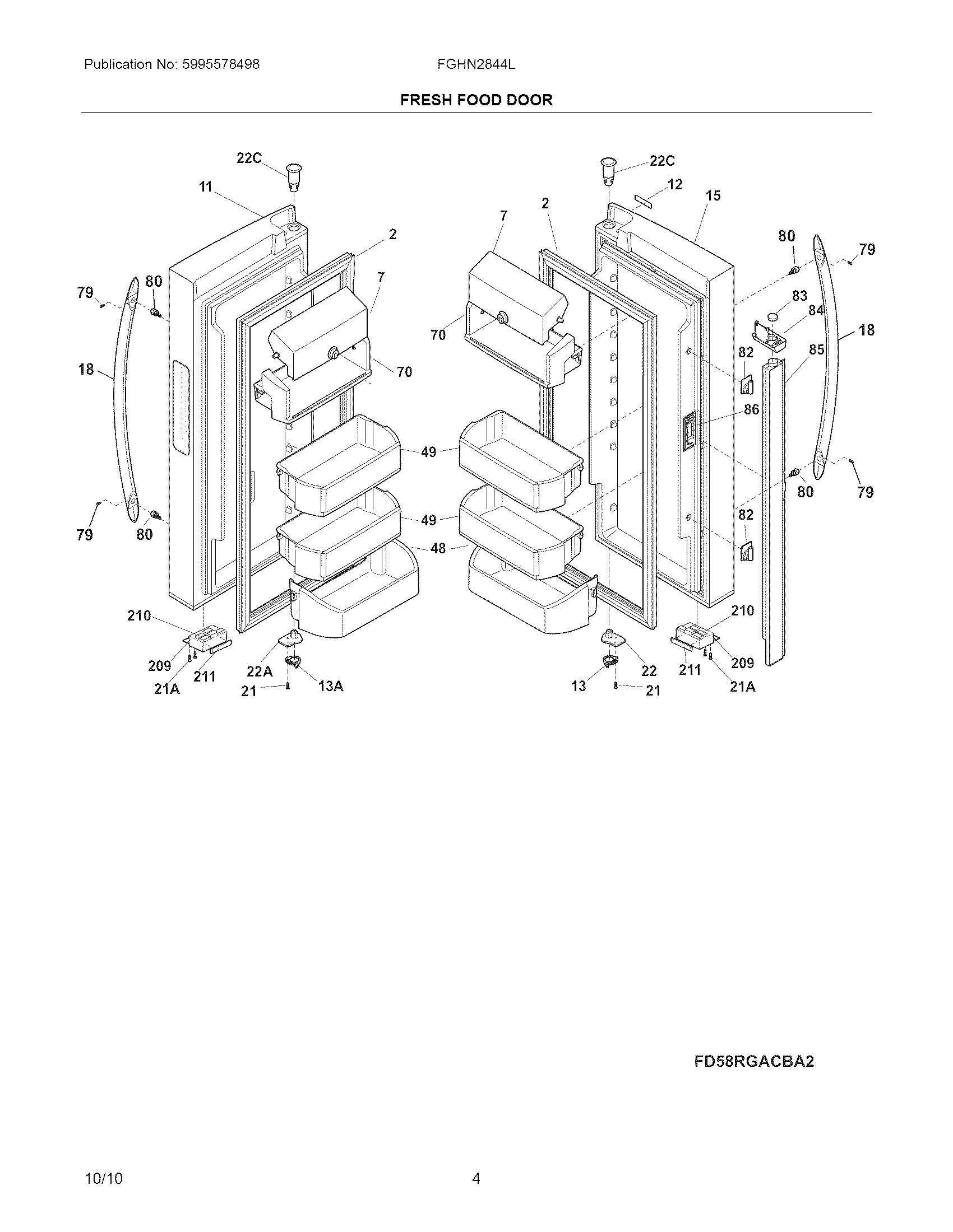 Frigidaire FGHN2844LF2 fresh food door diagram