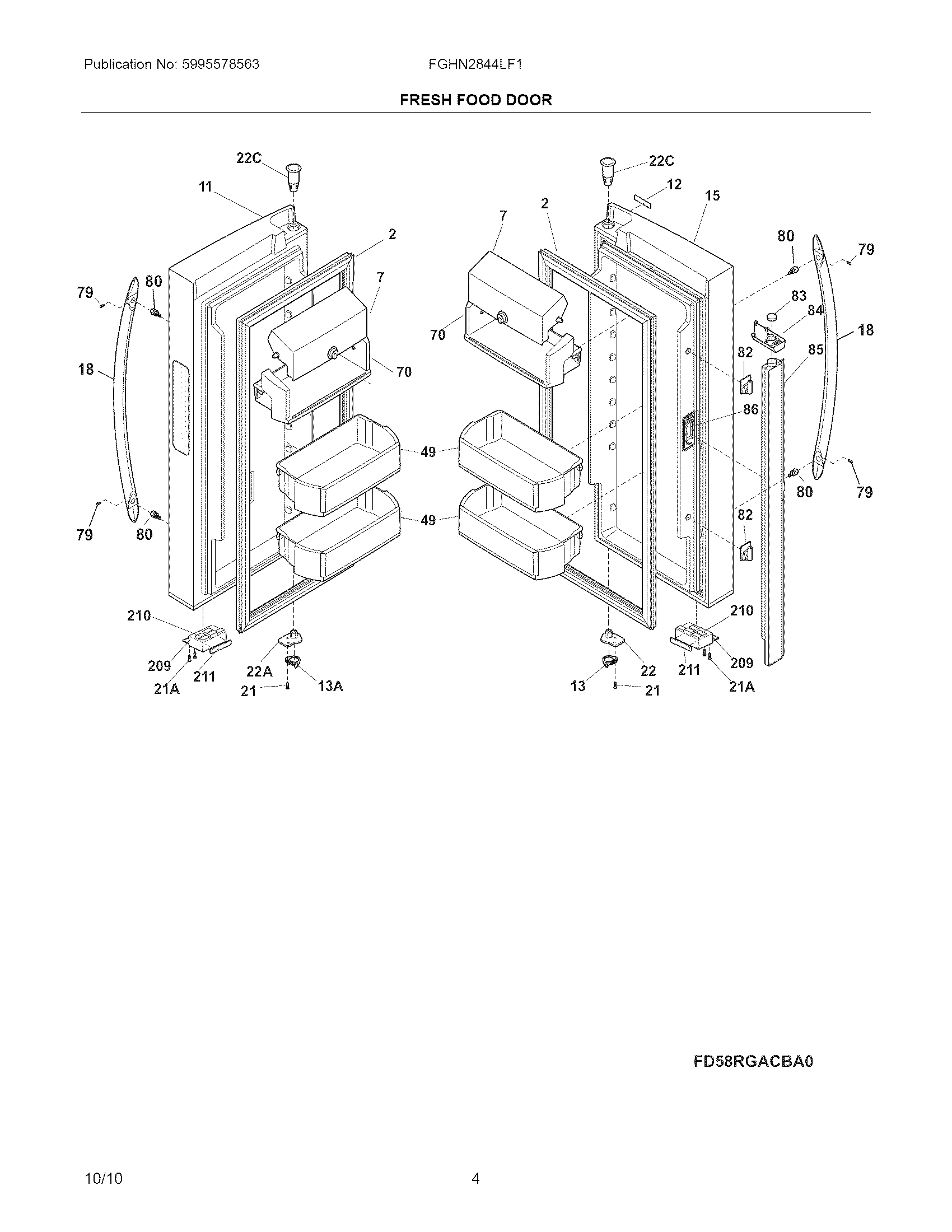 Frigidaire FGHN2844LF1 fresh food door diagram