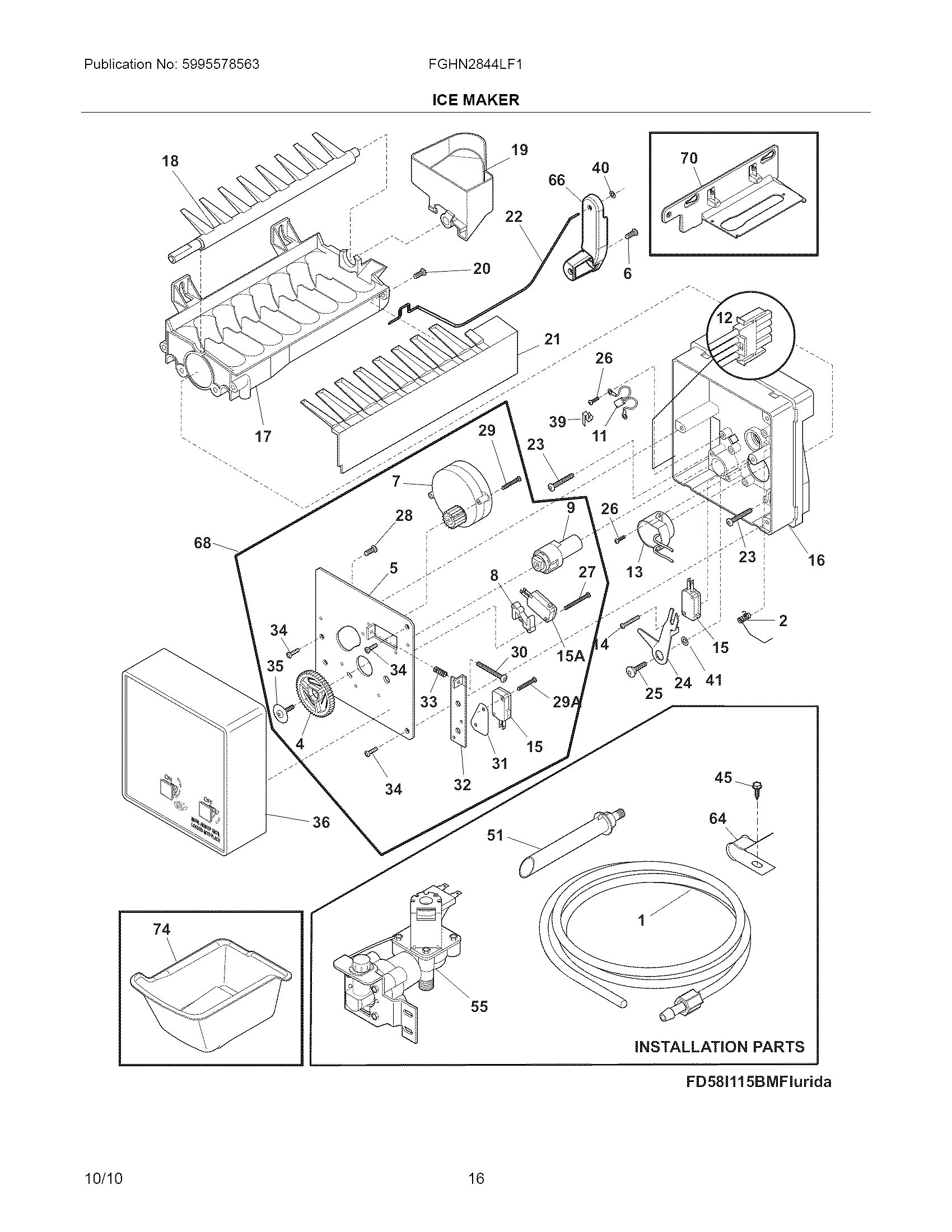 Frigidaire FGHN2844LF1 ice maker diagram