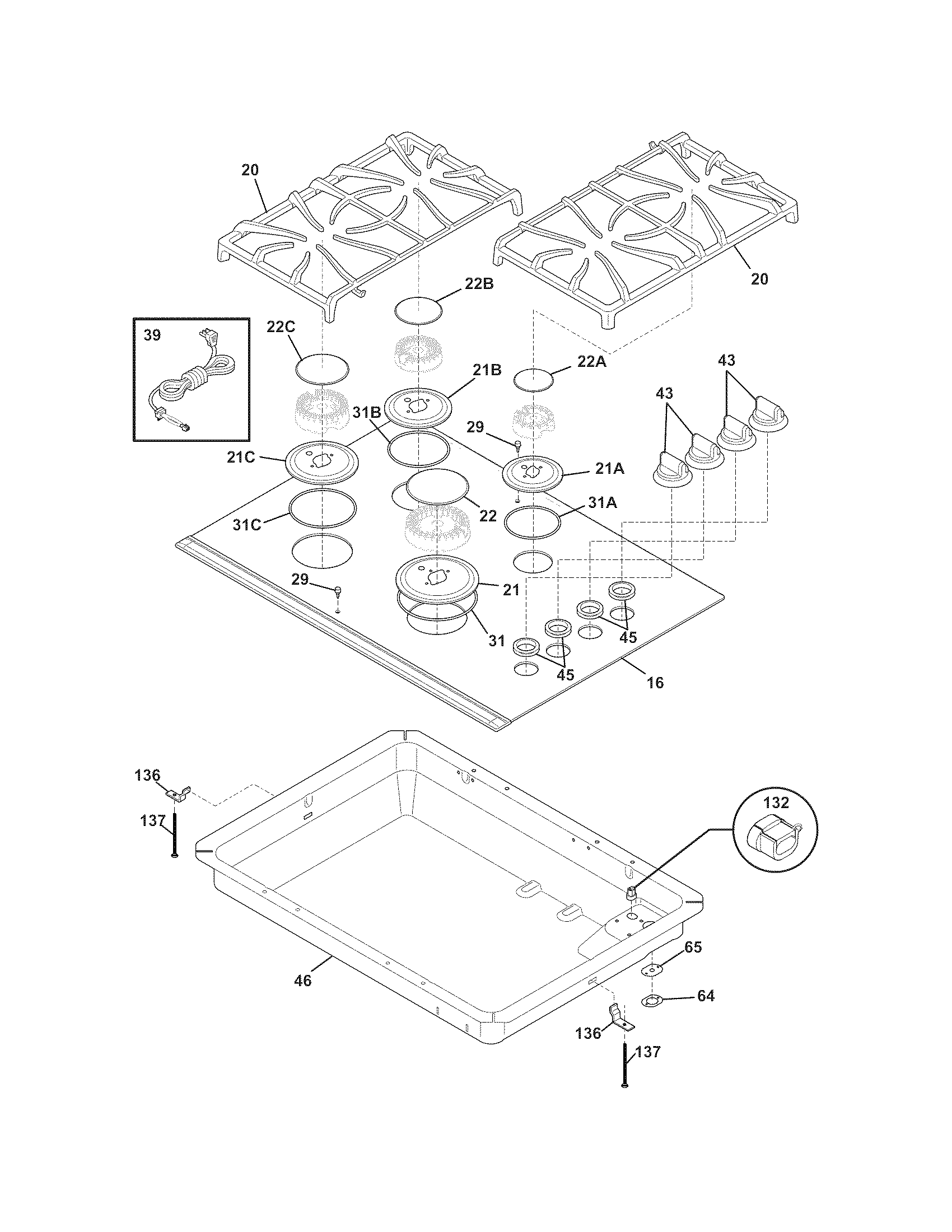 Frigidaire FGGC3065KSB maintop diagram