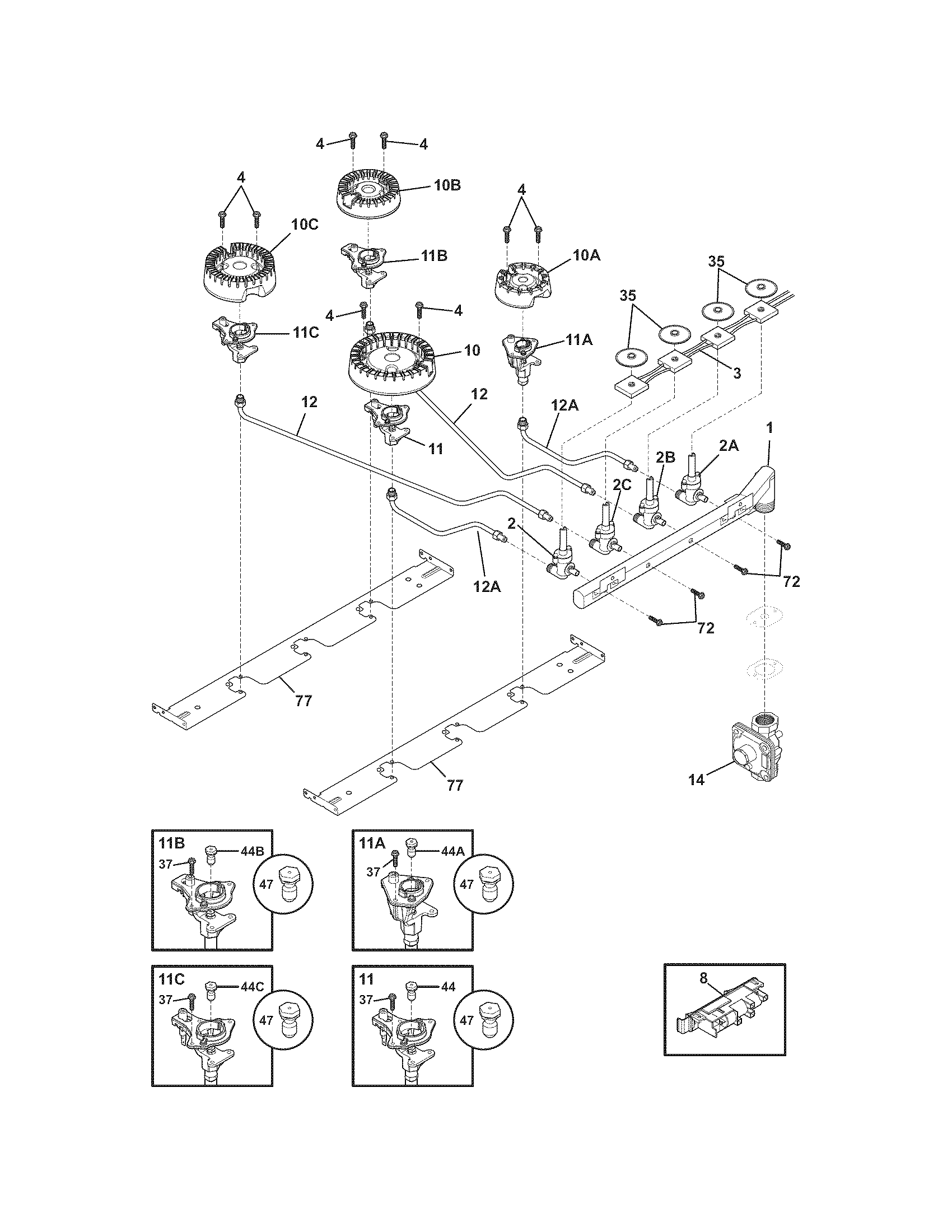 Frigidaire FGGC3065KSB burner diagram