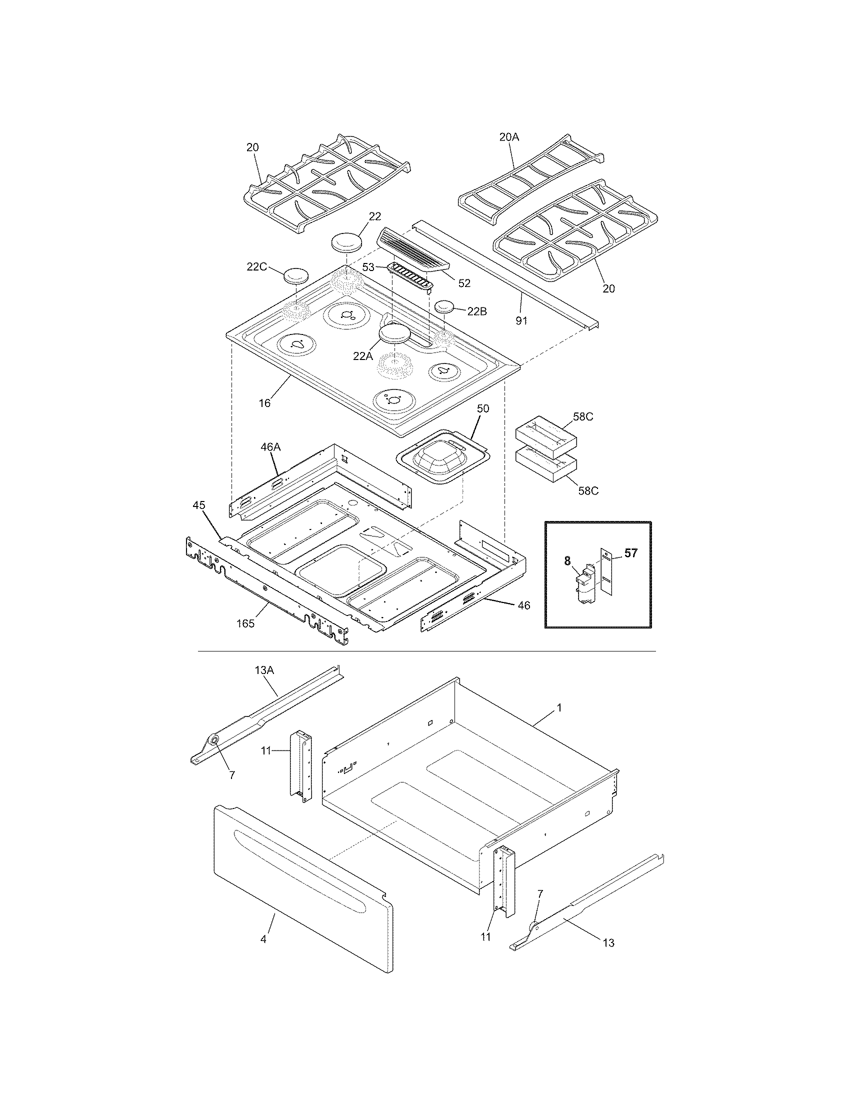 Kenmore 79036939901 top/drawer diagram