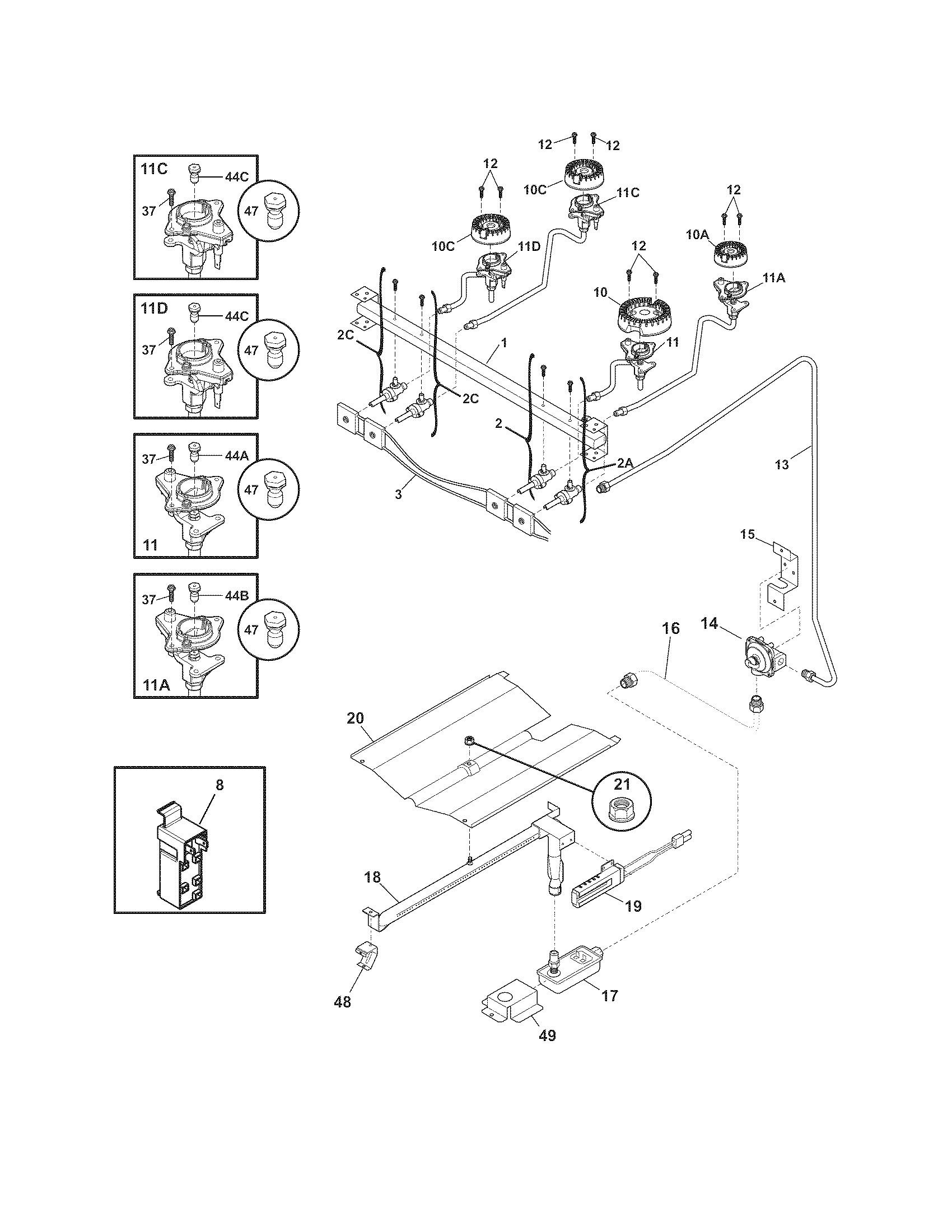 Frigidaire FFLF3047LSB burner diagram