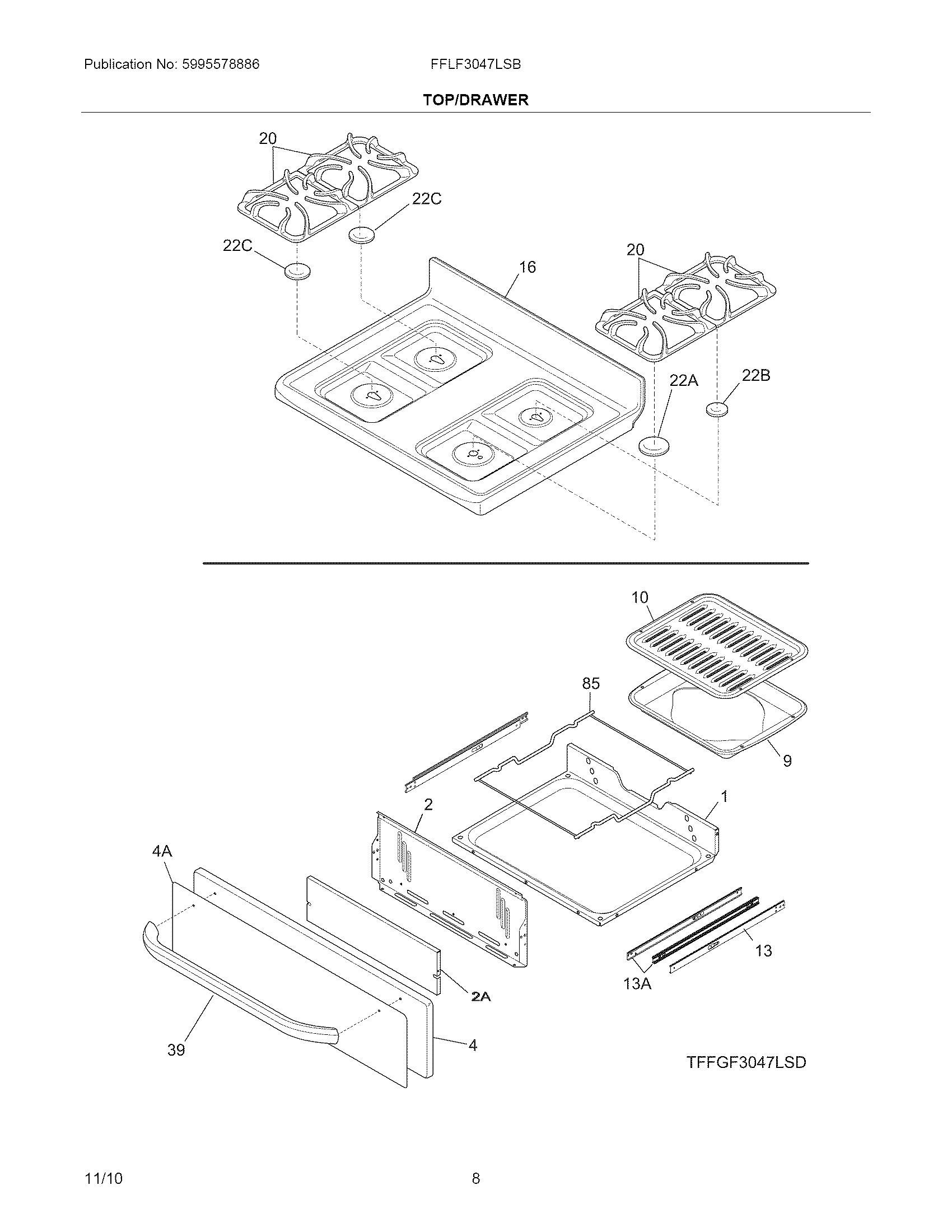 Frigidaire FFLF3047LSB top/drawer diagram