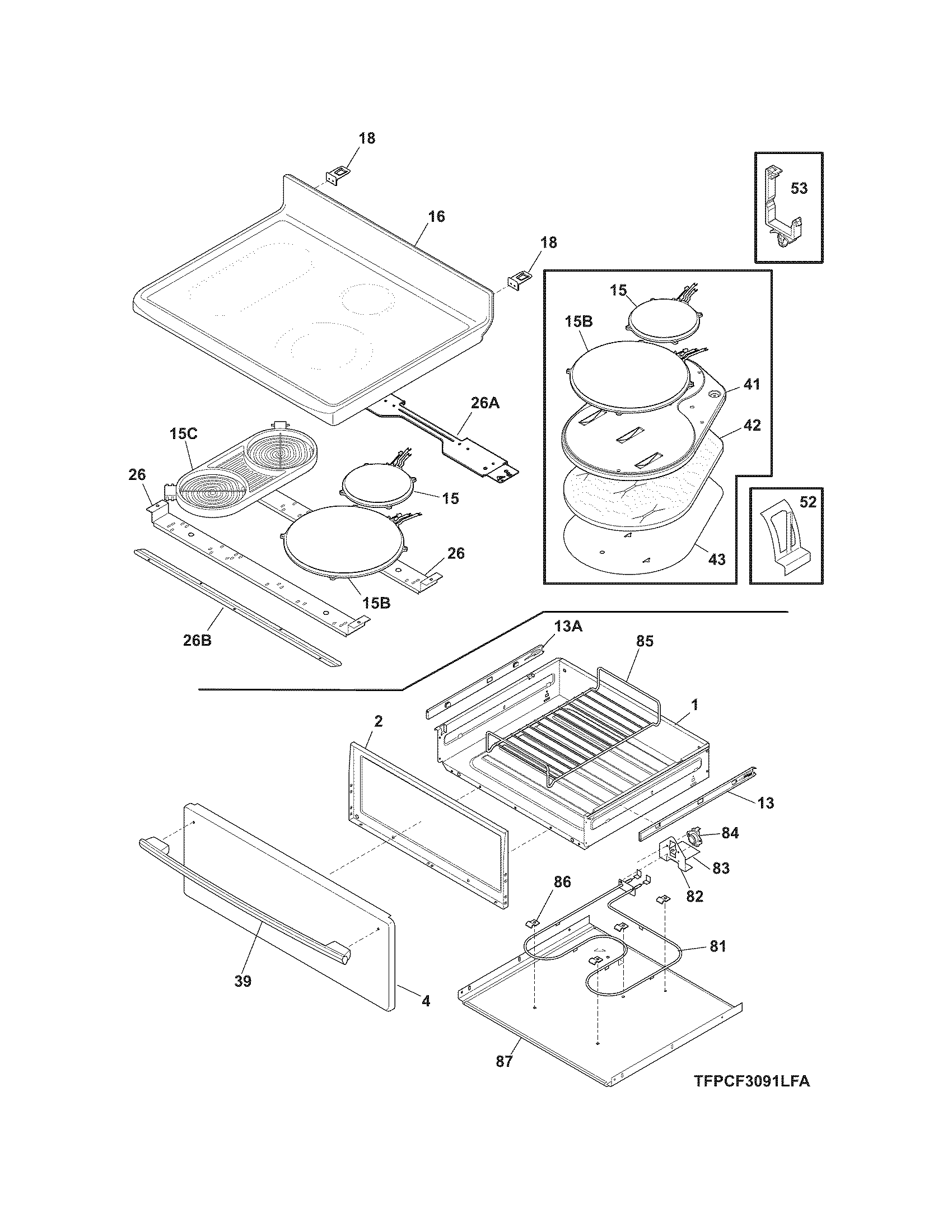 Frigidaire CPCF3091LFB top/drawer diagram