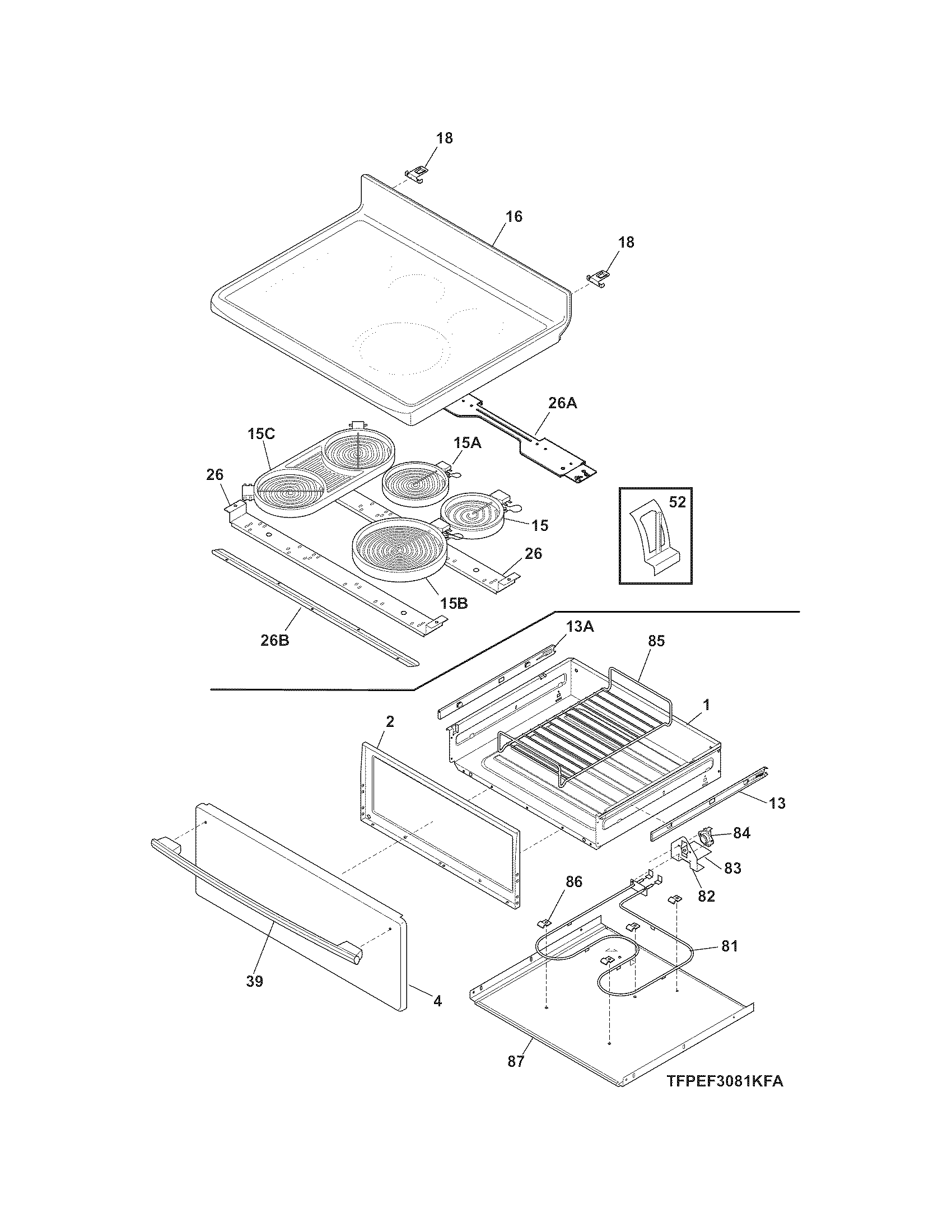 Frigidaire CPEF3081KFD top/drawer diagram