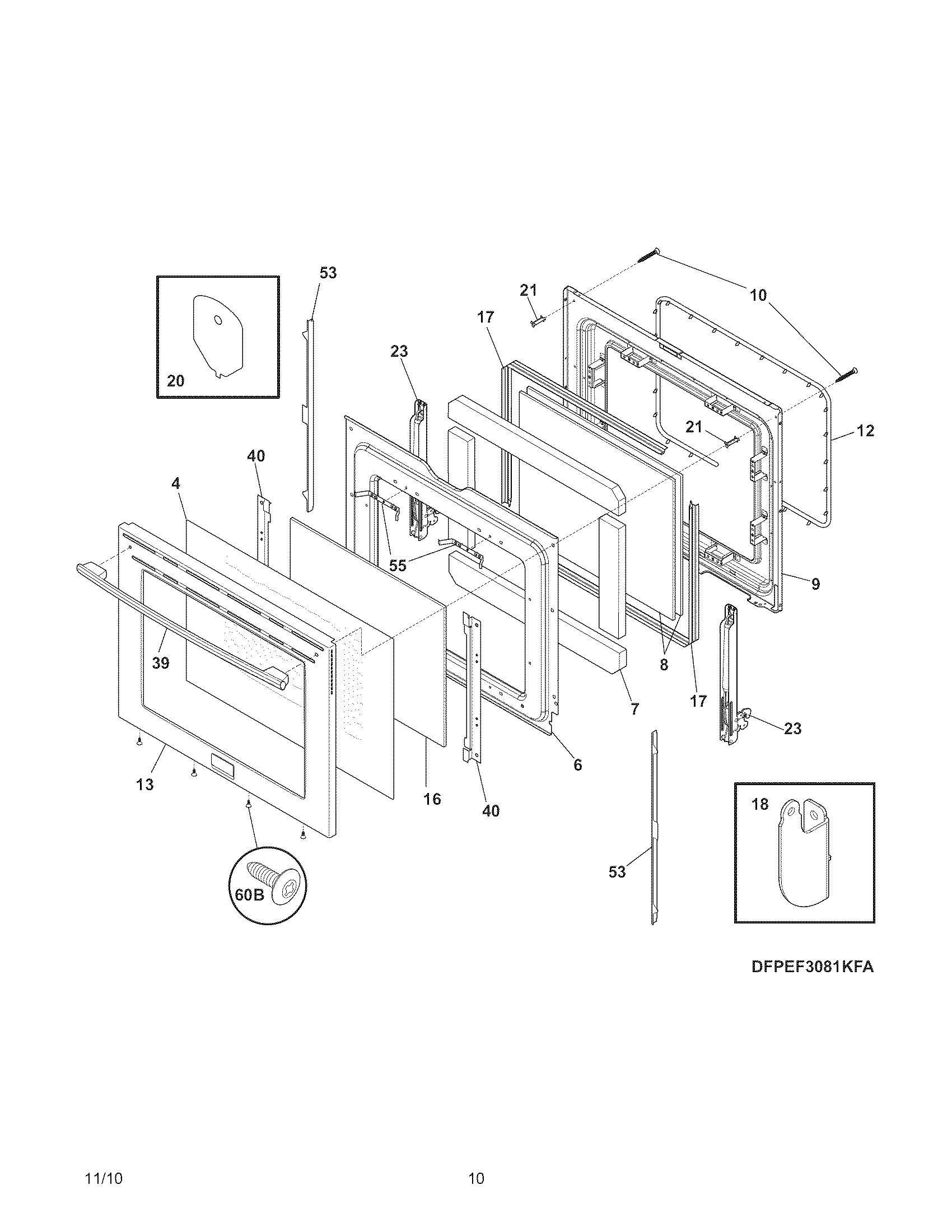 Frigidaire CPEF3081KFD door diagram