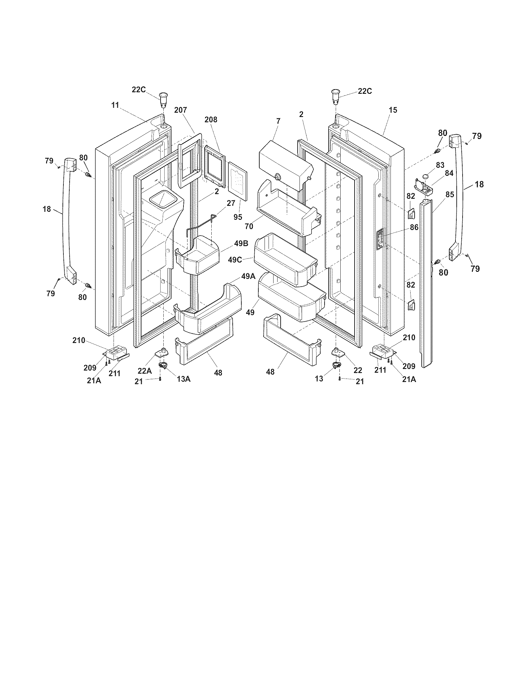 Electrolux E23BC78IPS6 fresh food door diagram