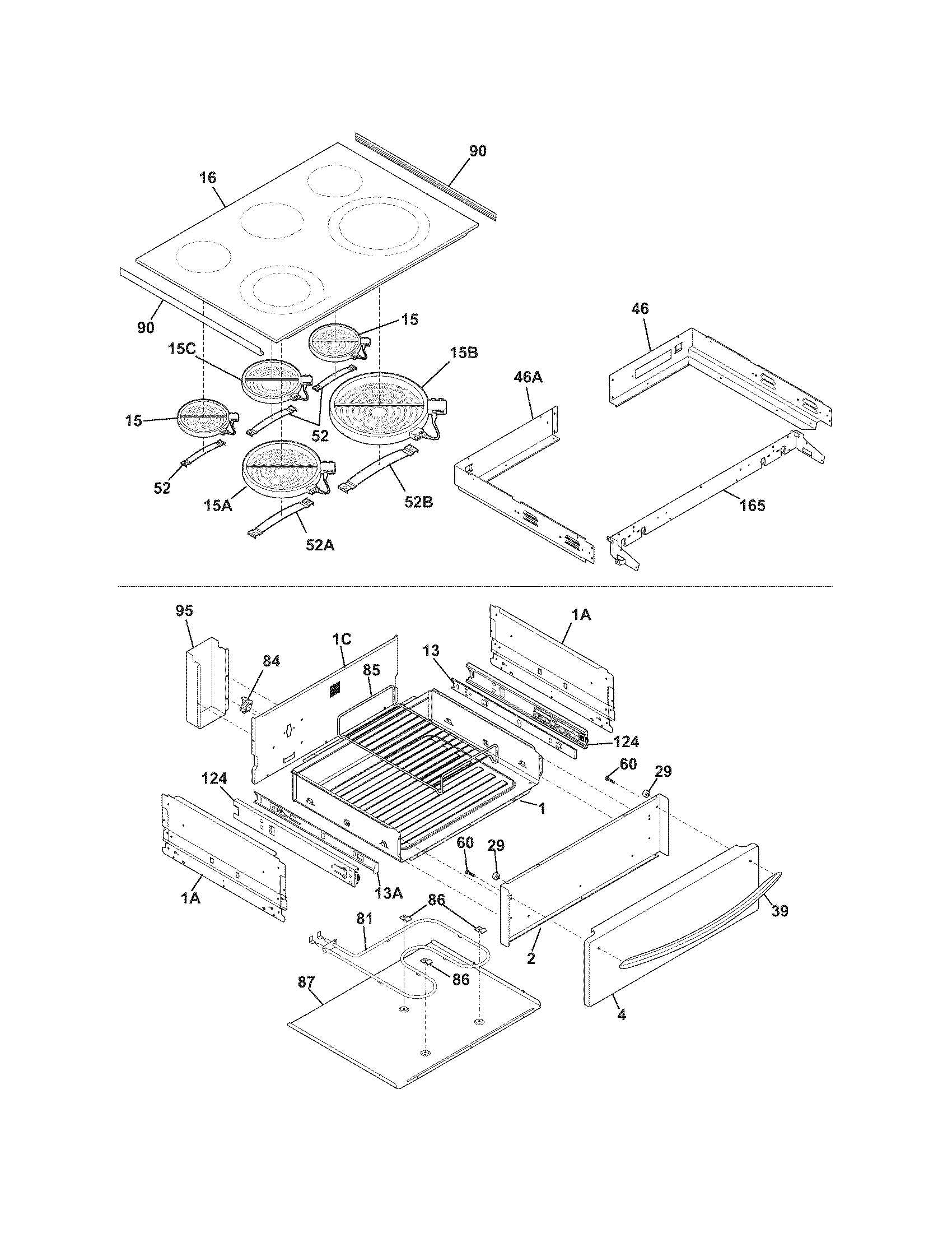 Frigidaire CGES3065KW3 top/drawer diagram
