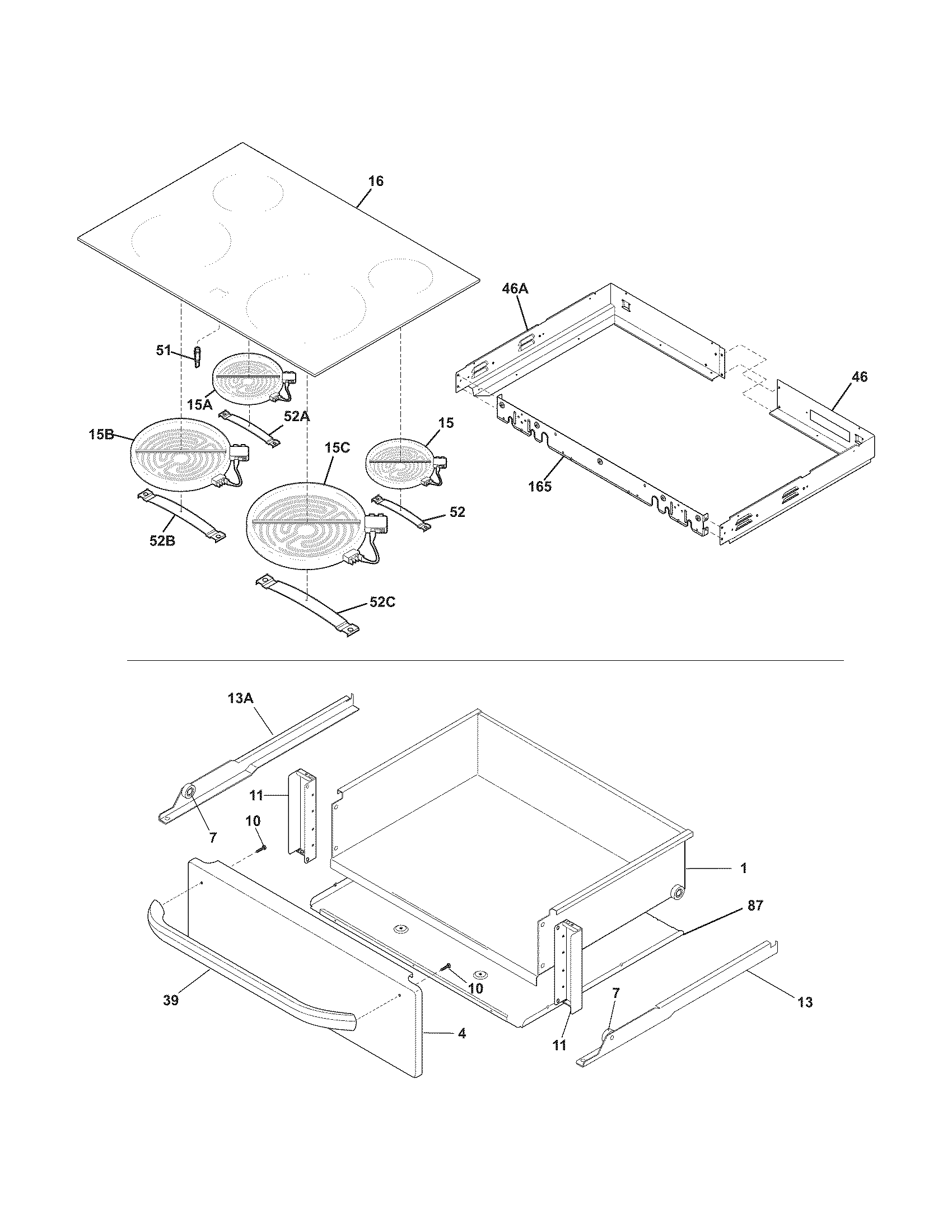 Frigidaire CFES3035LS1 top/drawer diagram