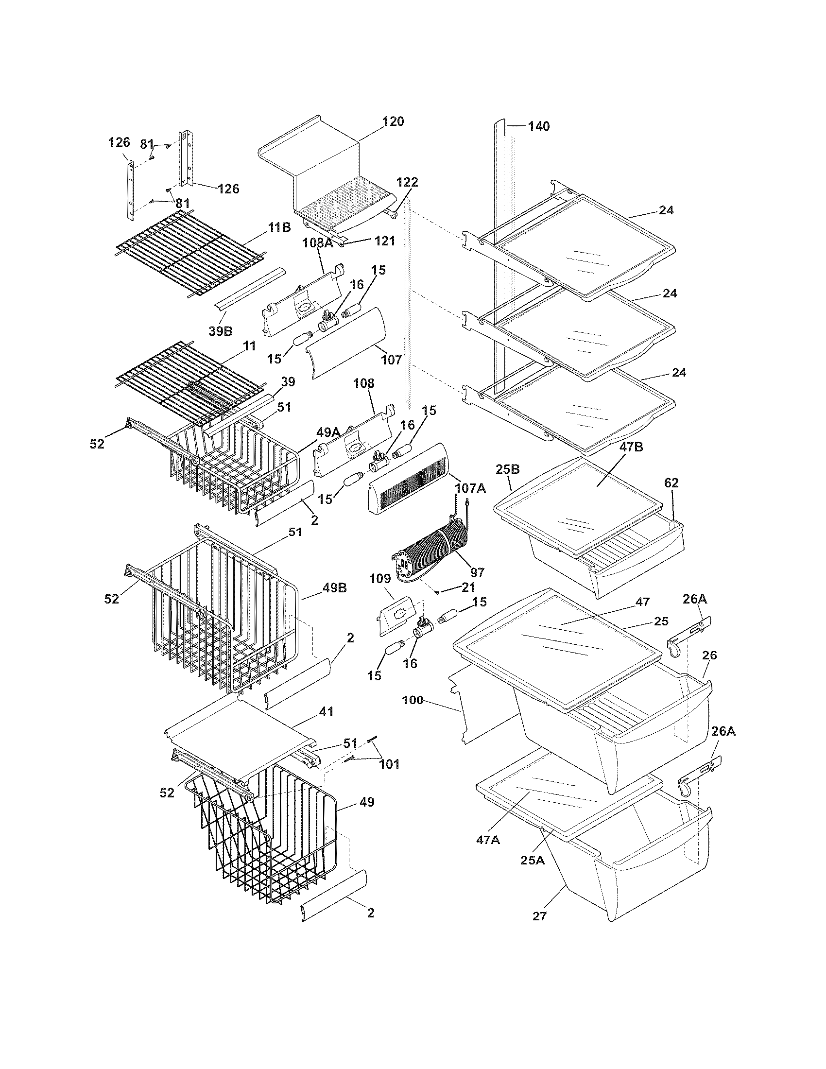 Frigidaire FPHC2398LF1 shelves diagram
