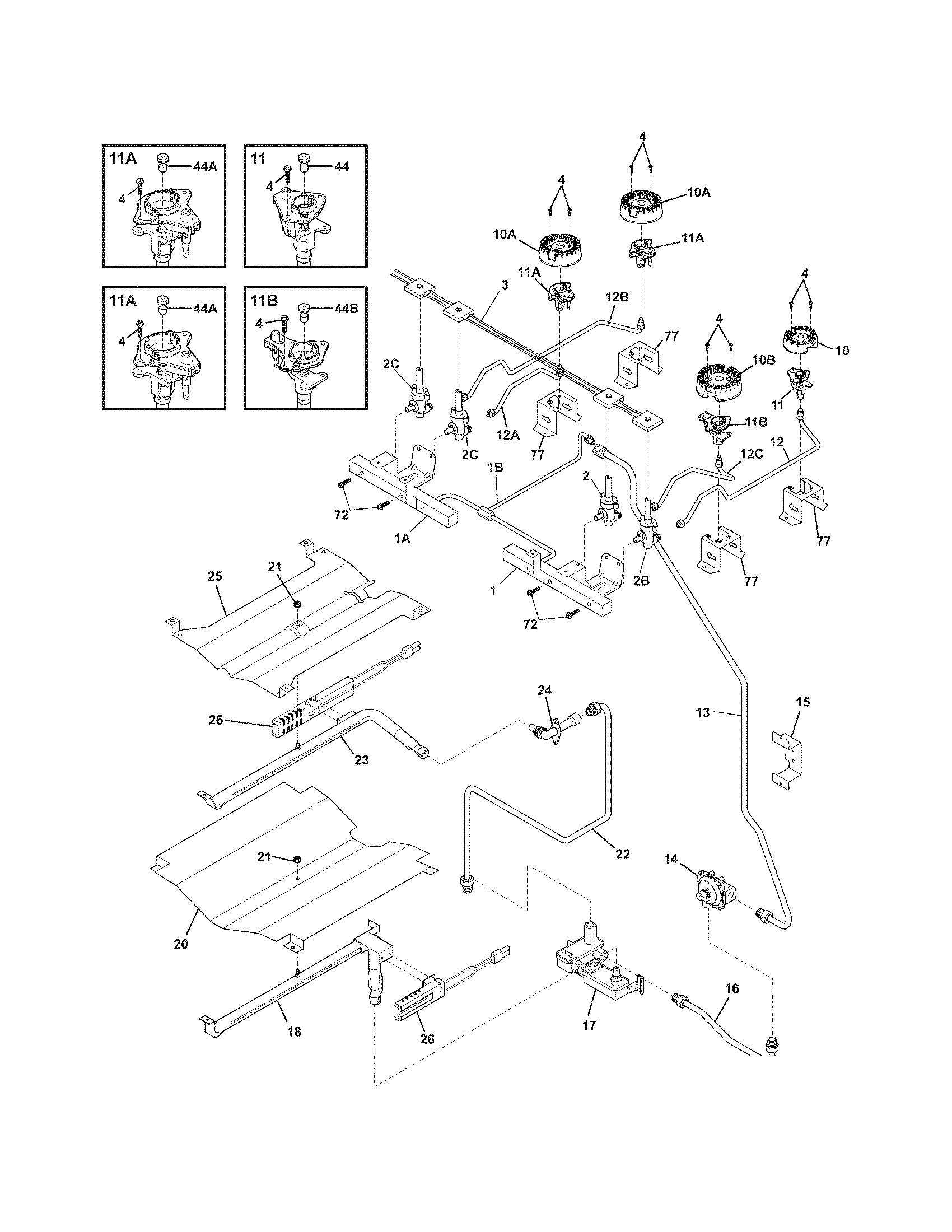 Frigidaire FFGS3025LBC burner diagram