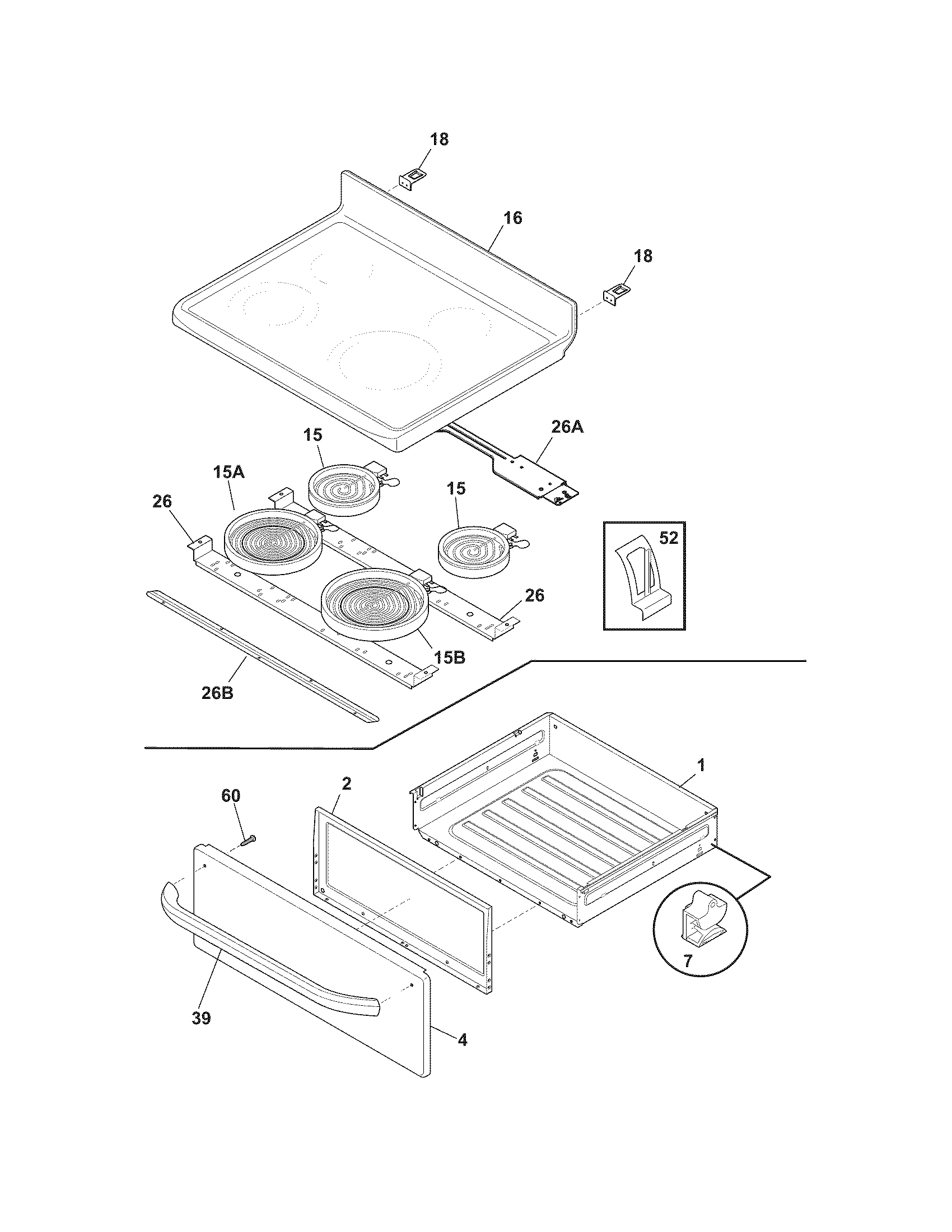 Frigidaire FFEF3043LSE top/drawer diagram