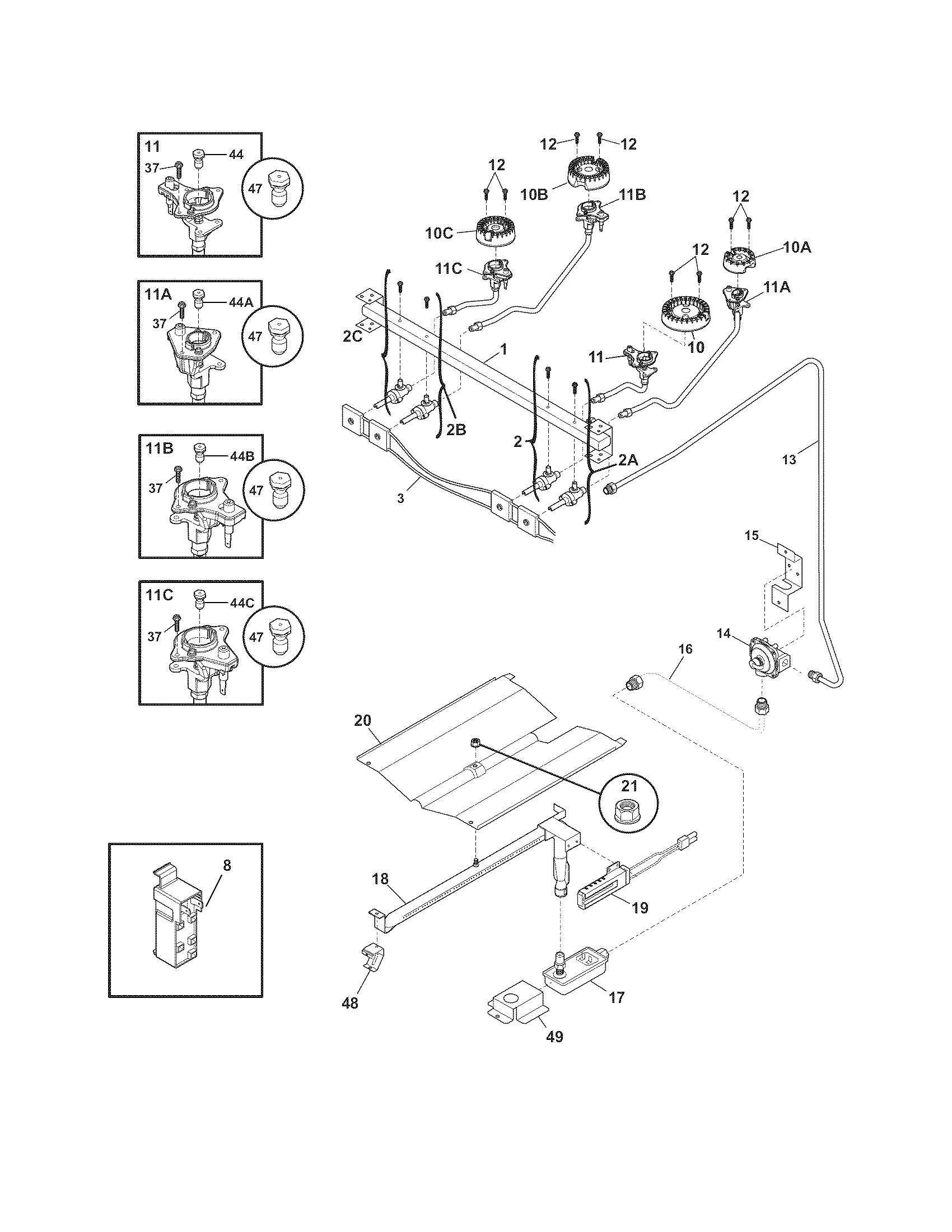 Crosley CRG3150LWD burner diagram