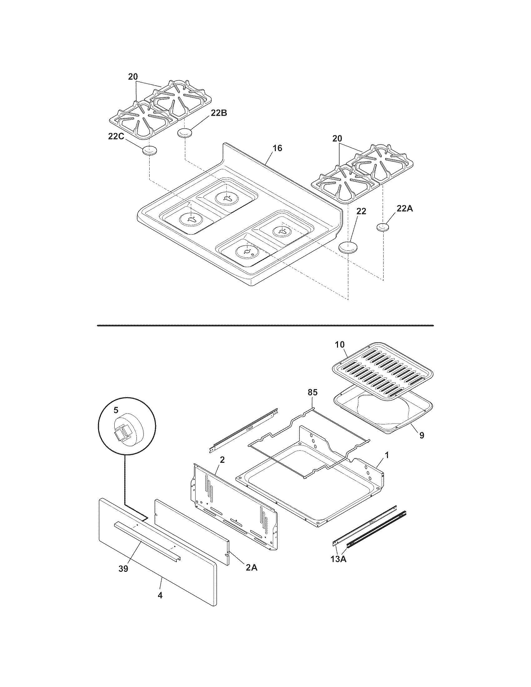 Crosley CRG3150LWD top/drawer diagram