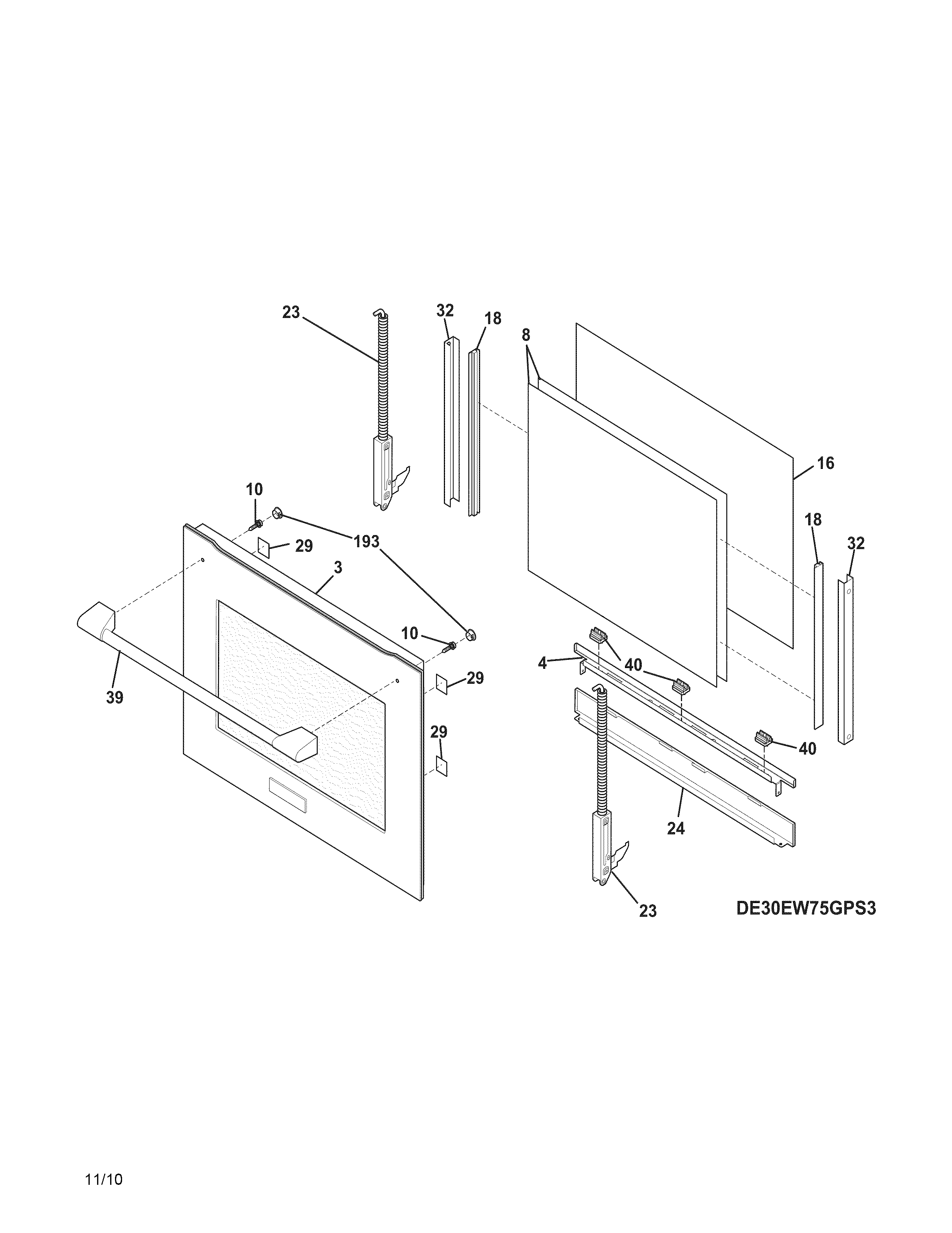 Electrolux E30EW75GPS3 door diagram