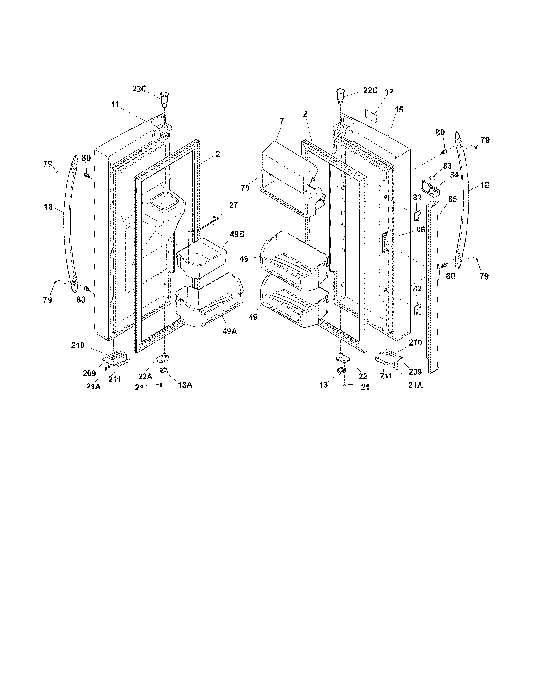 Crosley CFD26WIS1 fresh food door diagram