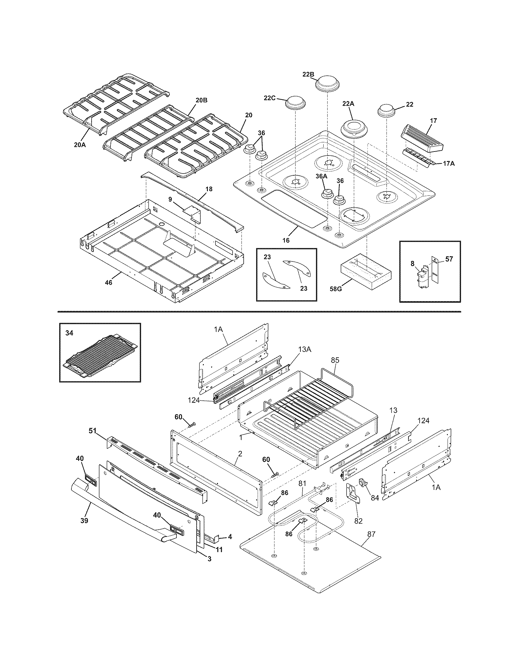 Electrolux EW30GS65GB8 top/drawer diagram