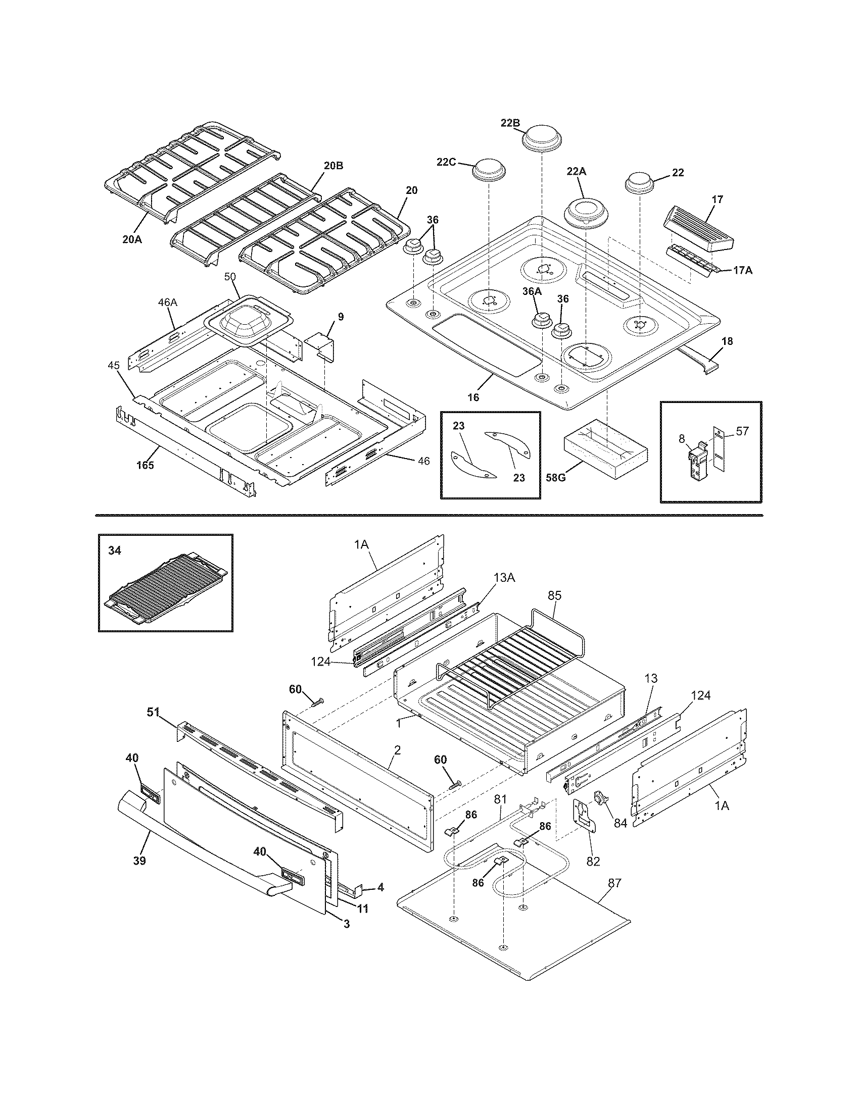 Electrolux EW30GS65GW9 top/drawer diagram
