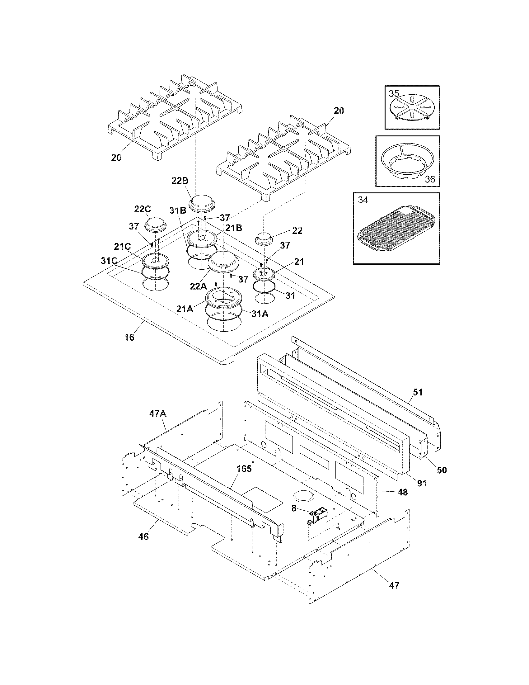 Electrolux E30GF74HPS2 main top diagram