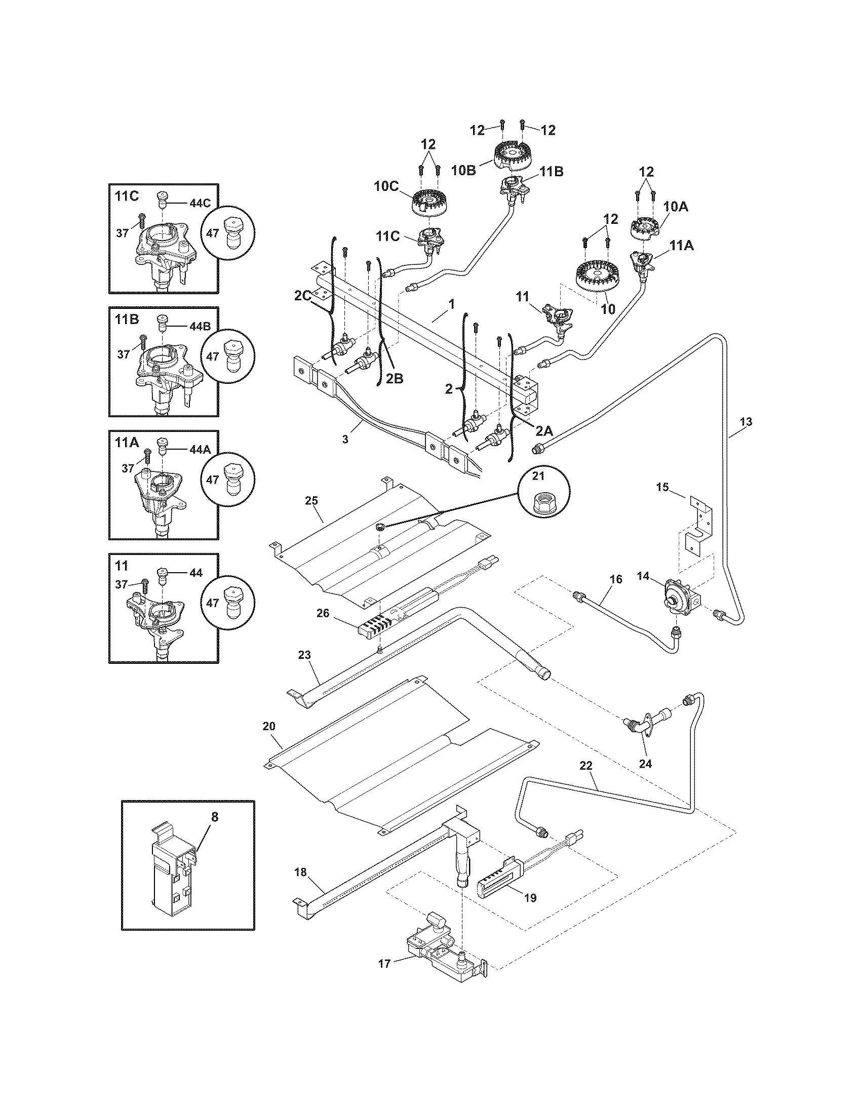 Crosley CRG3480LWD burner diagram