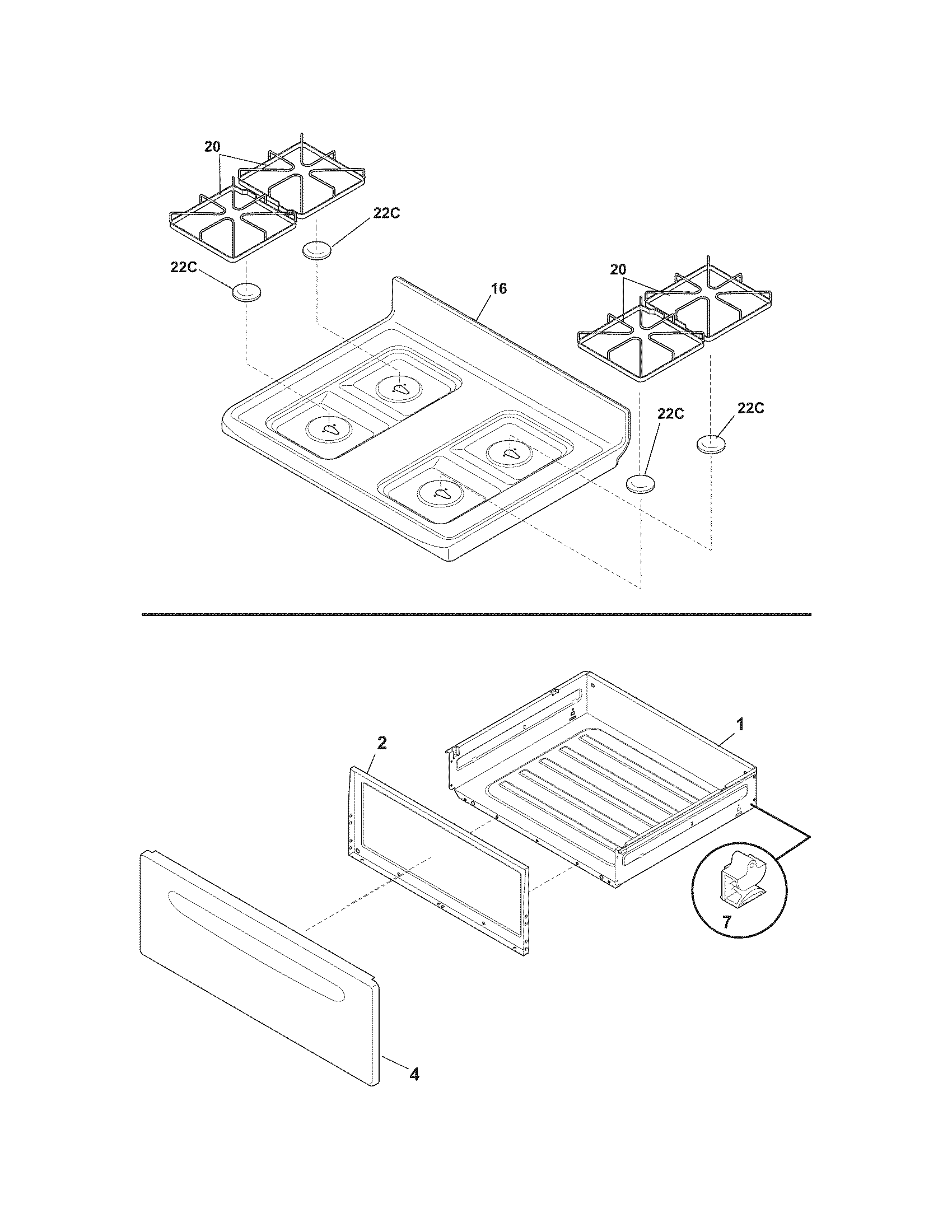 White-Westinghouse WWGF3004KWG top/drawer diagram