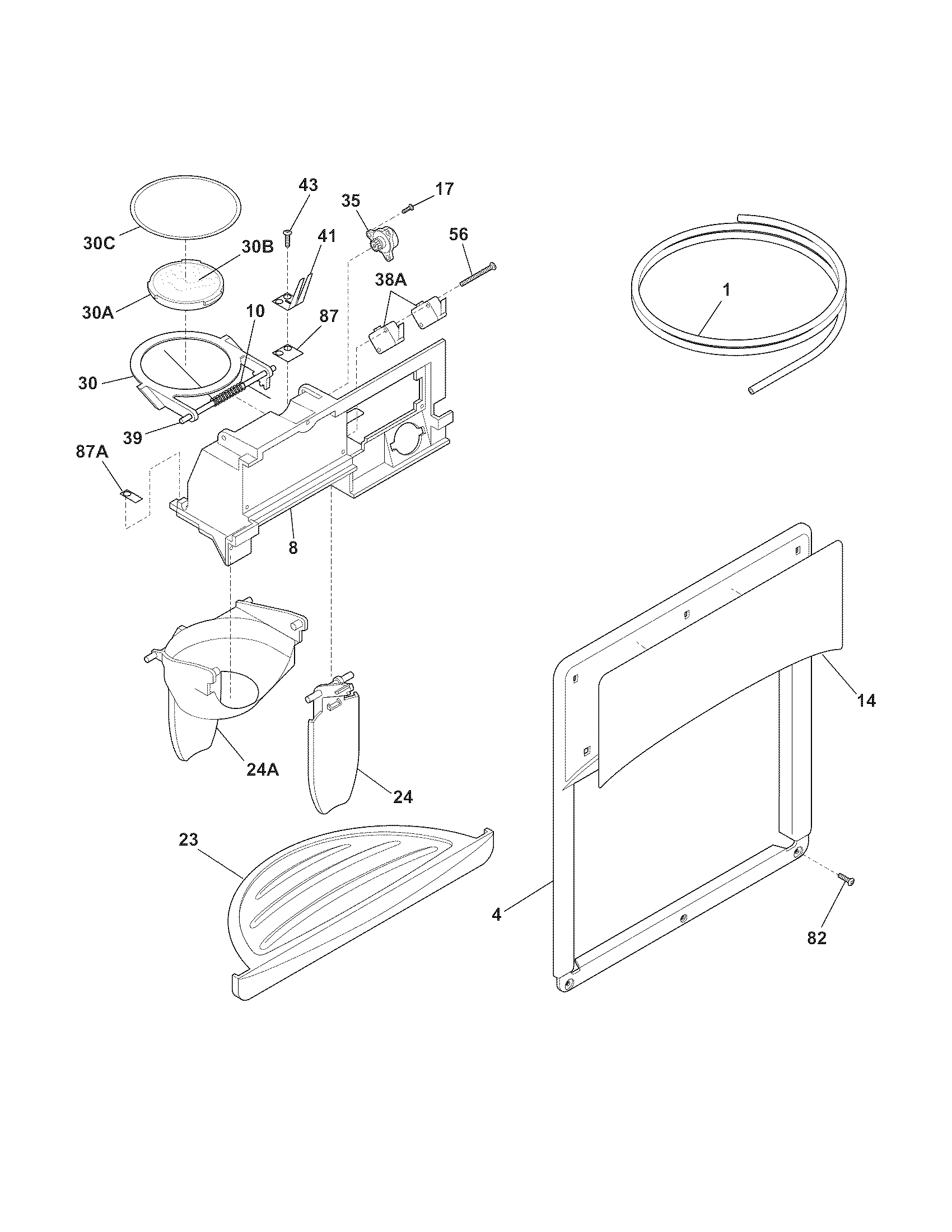White-Westinghouse WWSS2601KW4 ice & water dispenser diagram
