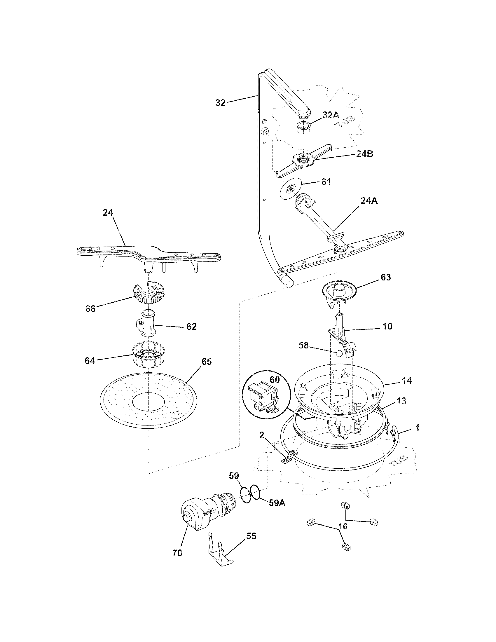 Frigidaire FDB1502RGC4 motor & pump diagram