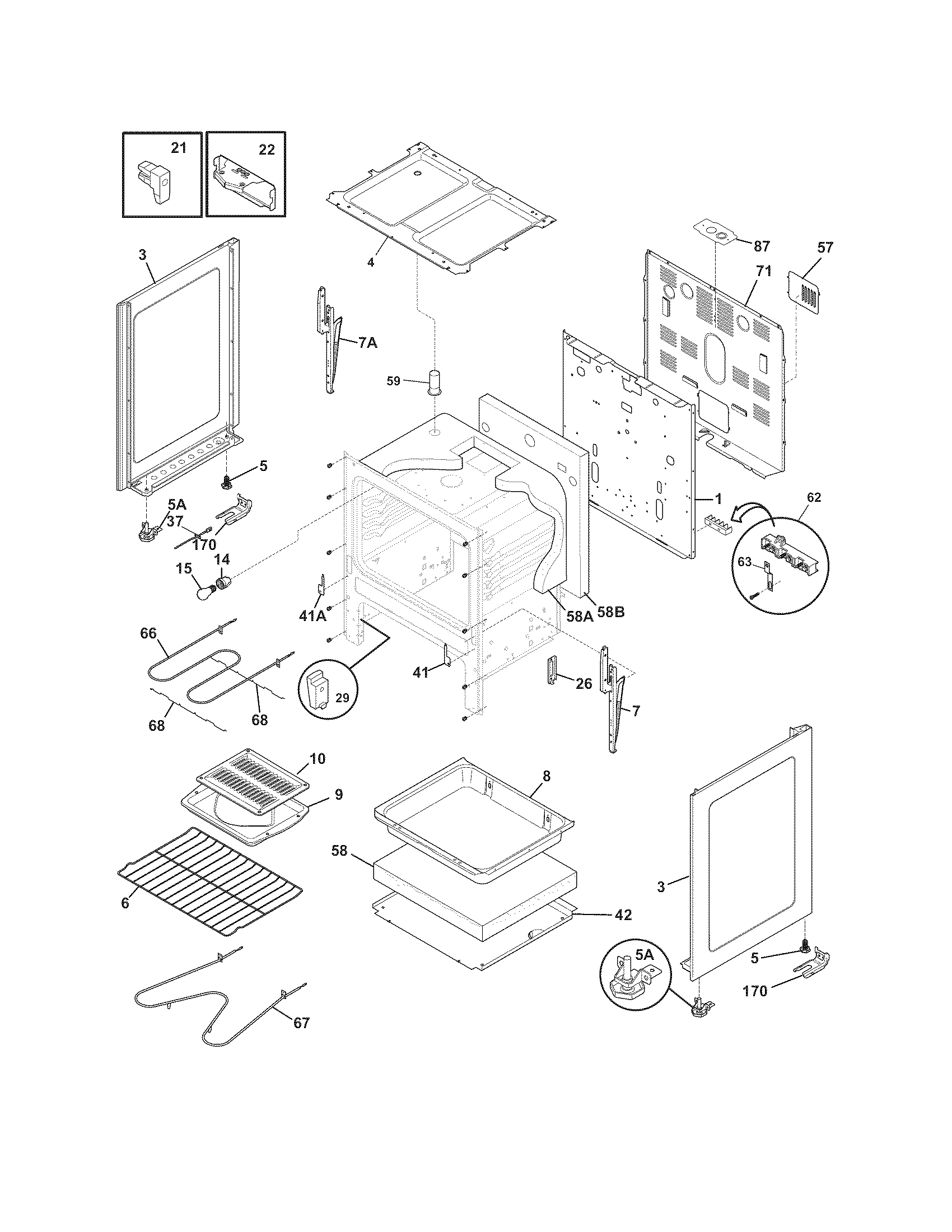 Frigidaire FFEF3011LWC body diagram
