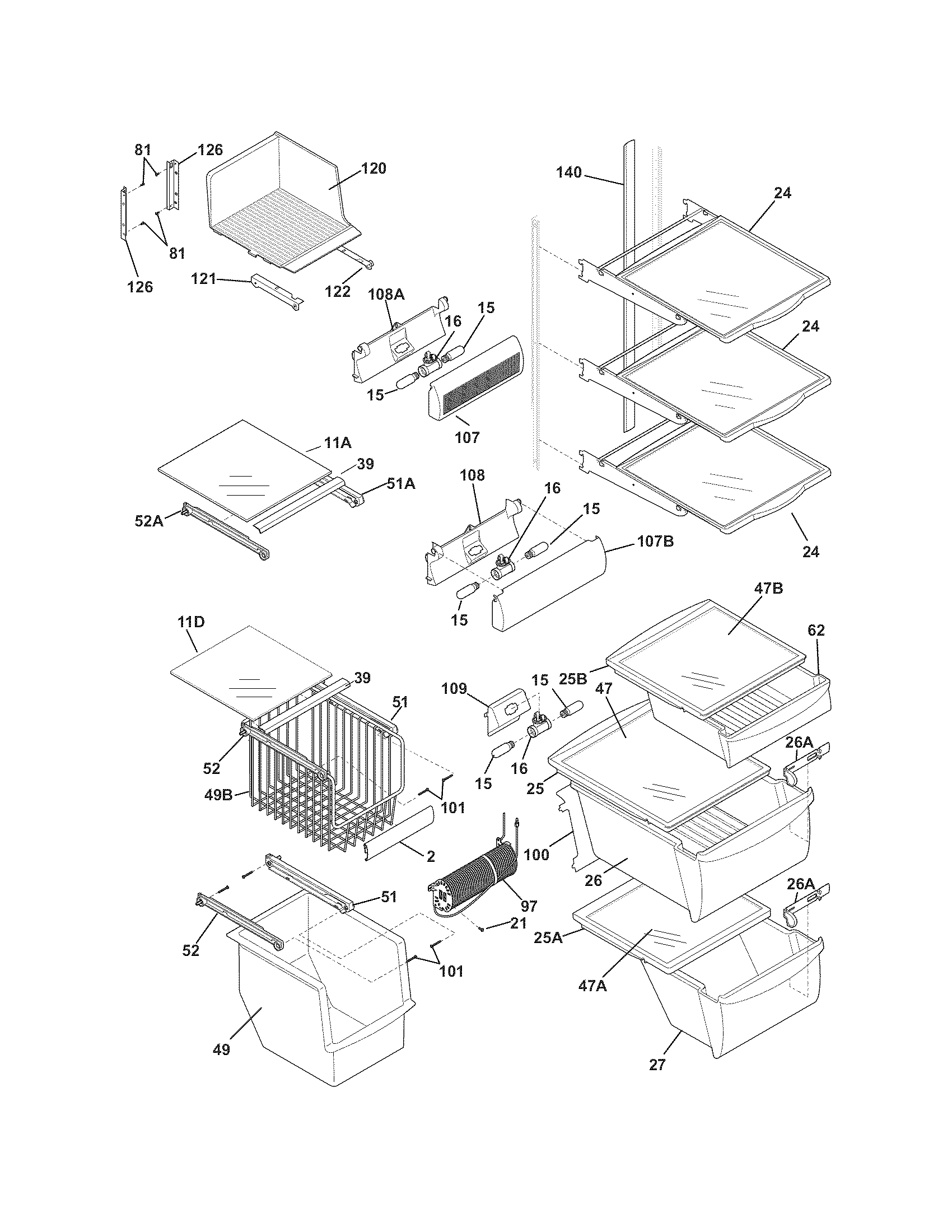 Frigidaire FGHS2367KB4 shelves diagram