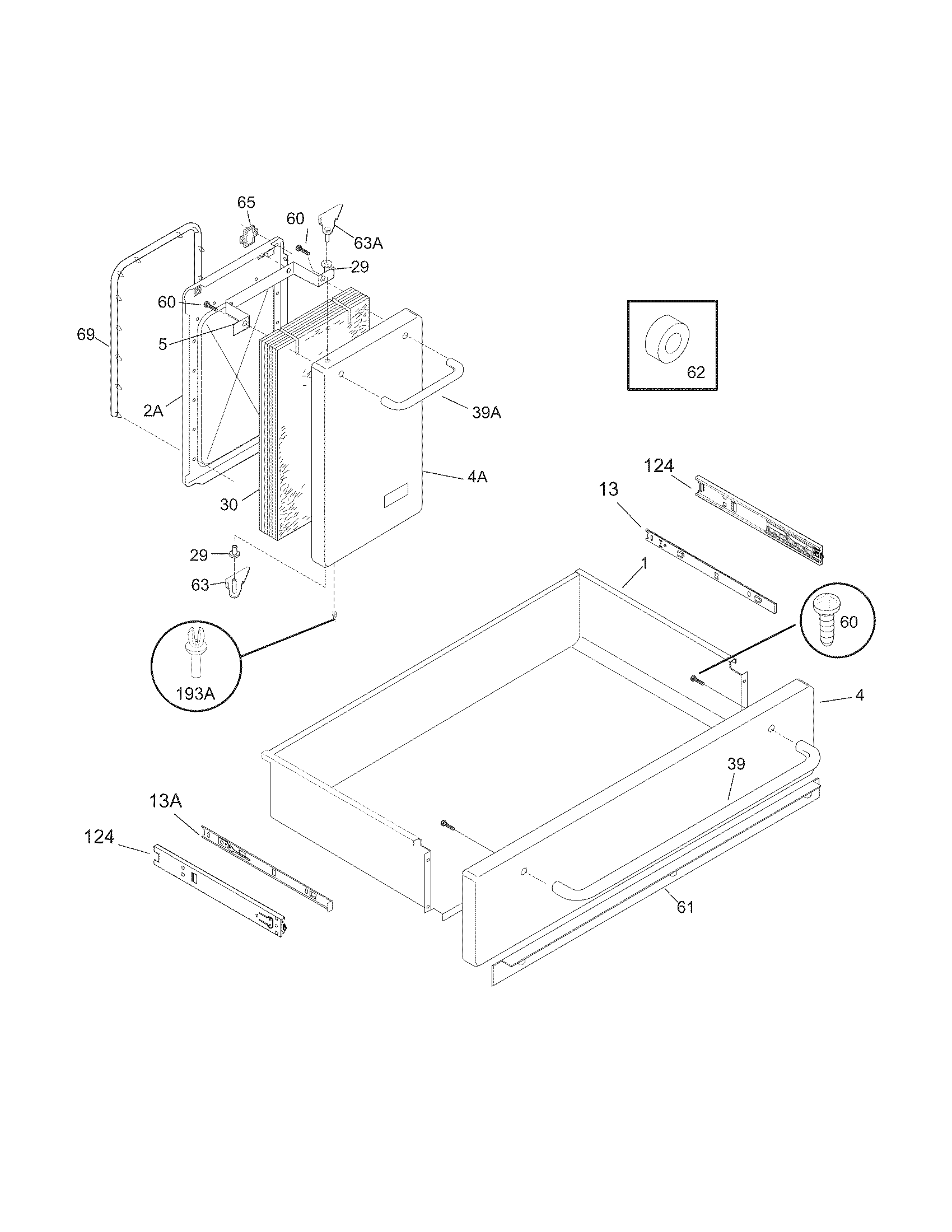 Kenmore Elite 79099613702 small door/drawer diagram