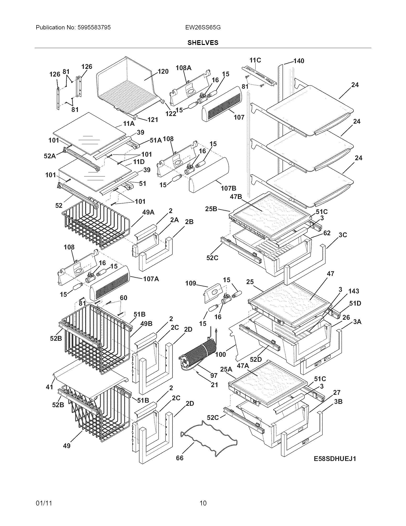 Electrolux EW26SS65GW4 shelves diagram