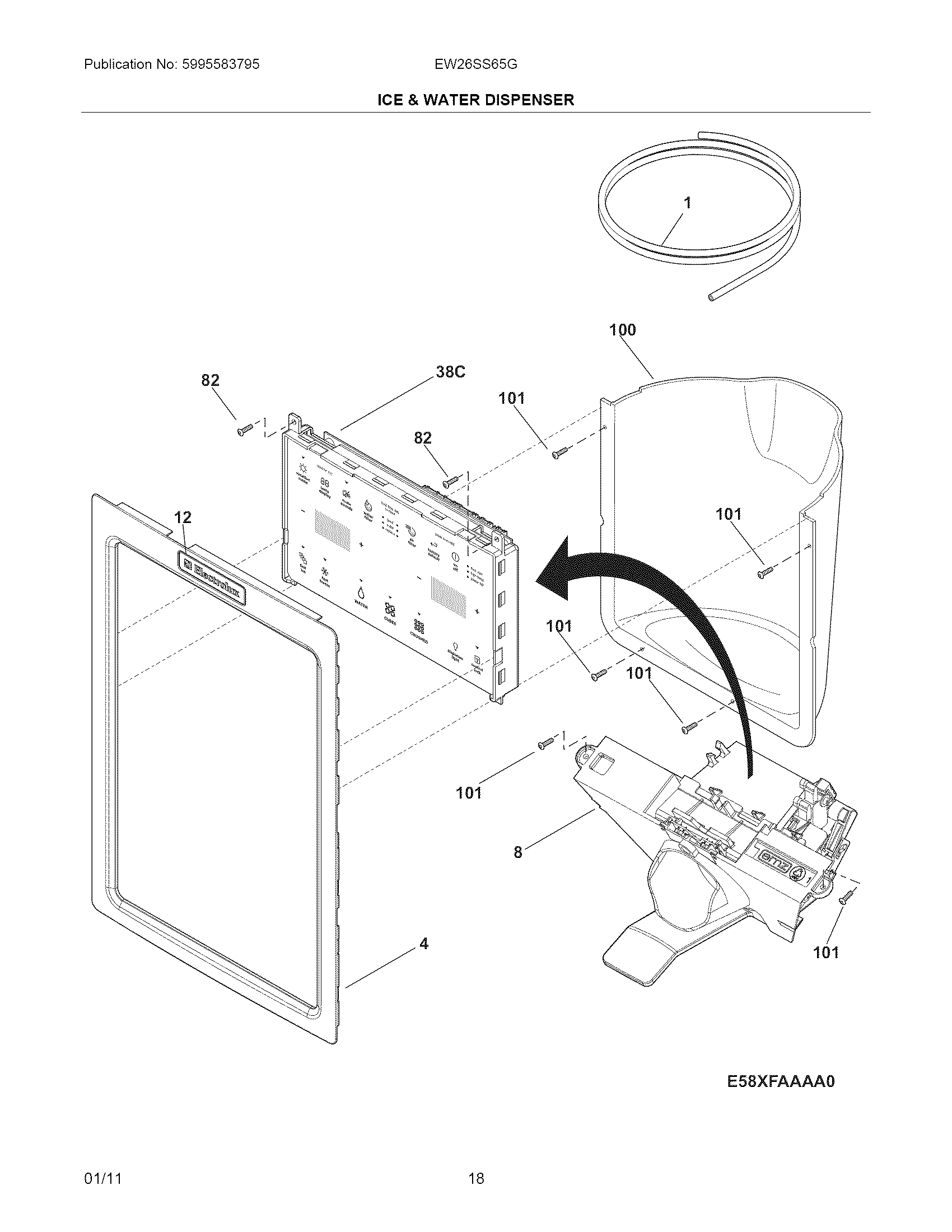 Electrolux EW26SS65GW4 ice & water dispenser diagram