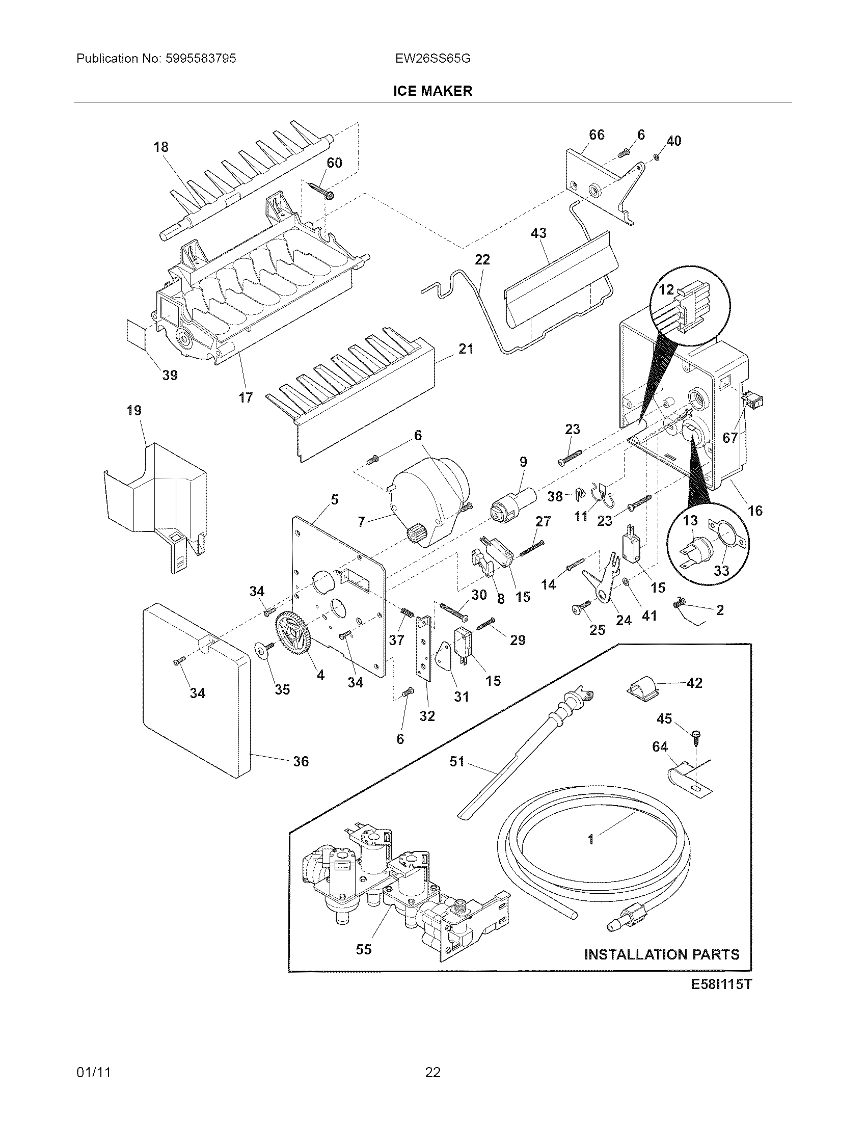 Electrolux EW26SS65GW4 ice maker diagram