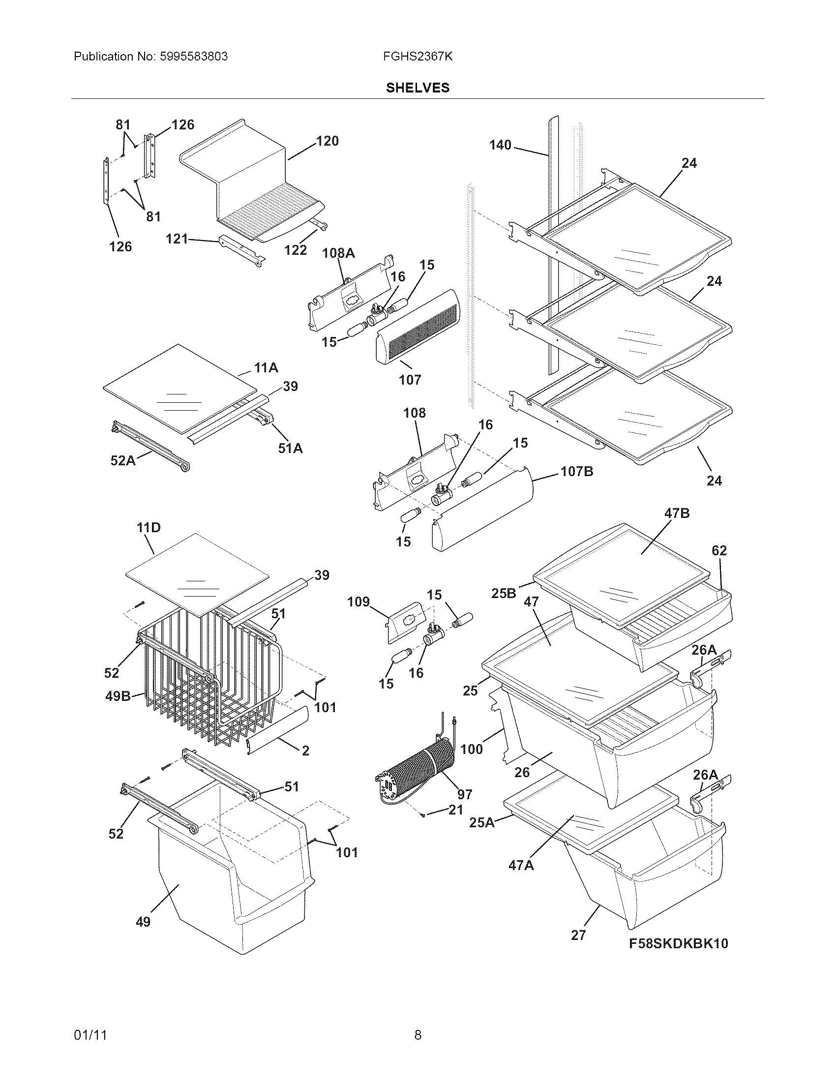 Frigidaire FGHS2367KE3 shelves diagram