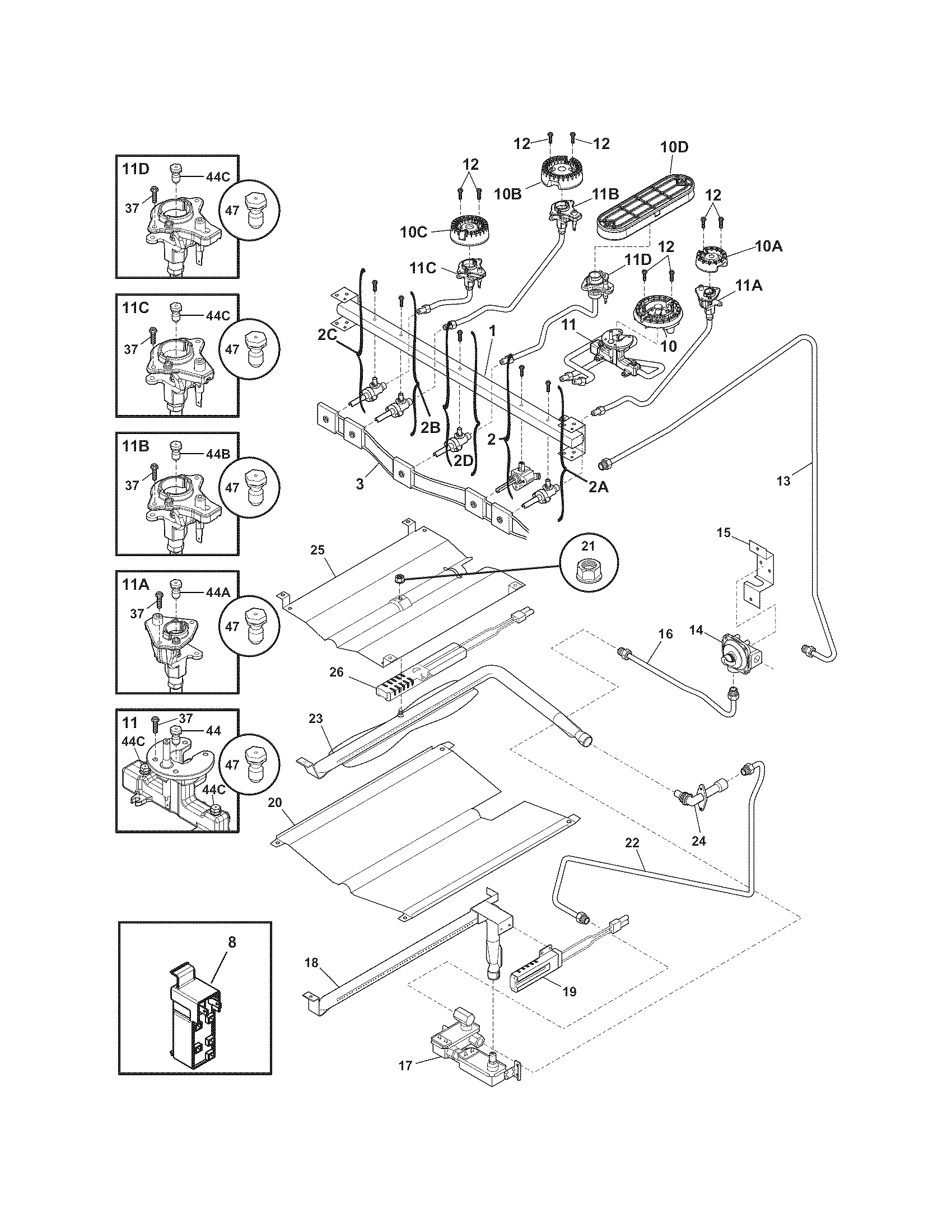 Frigidaire CPGF3081KFK burner diagram