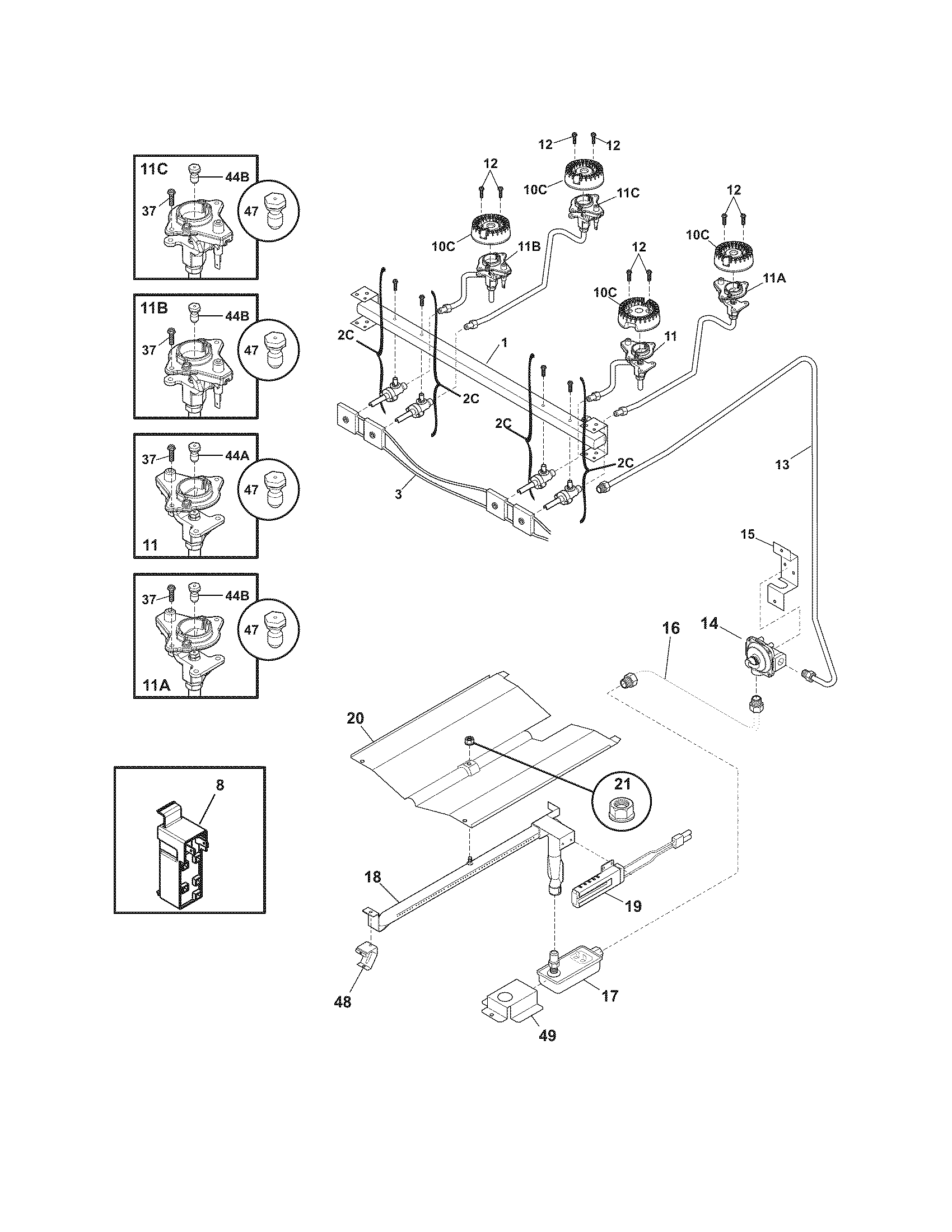 Frigidaire FFGF3013LWD burner diagram