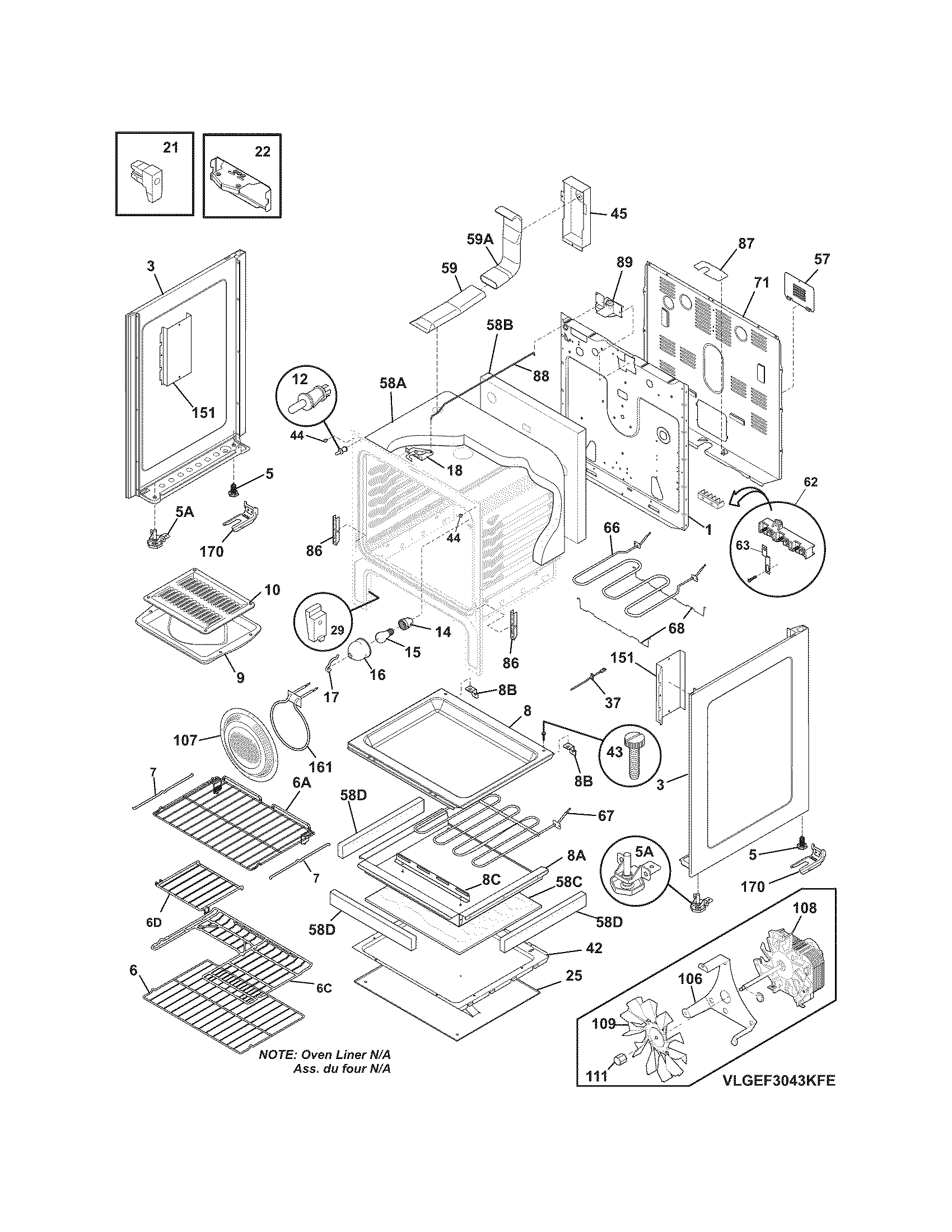 Frigidaire LGEF3043KFE body diagram