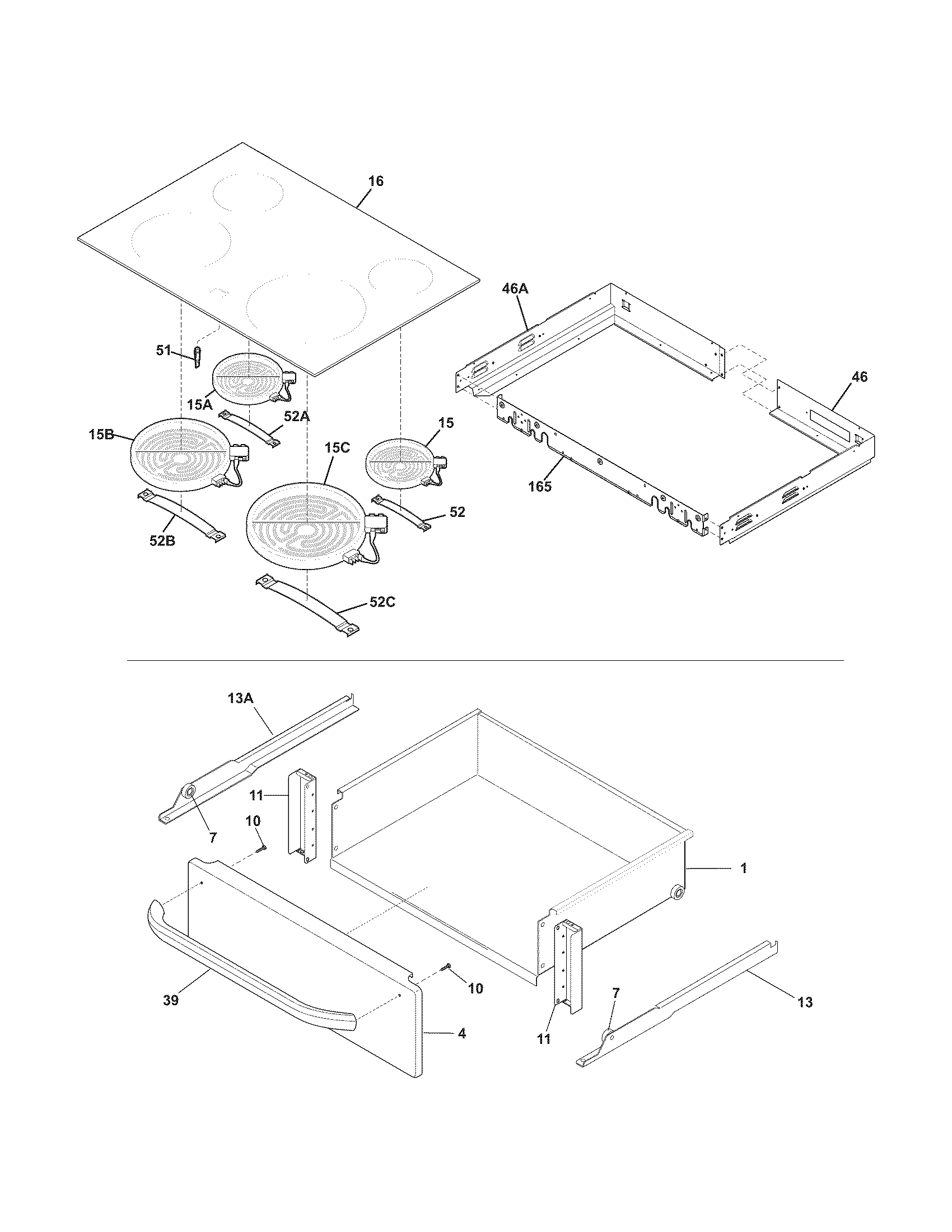 Frigidaire CFES3025LS1 top/drawer diagram