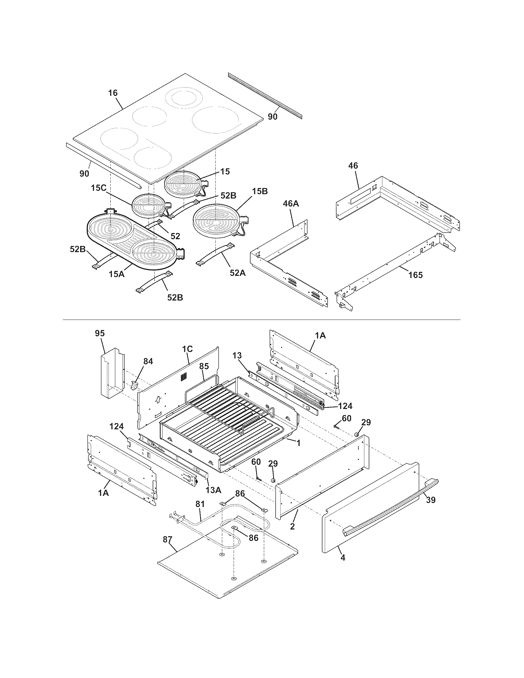 Frigidaire FPES3085KFD top/drawer diagram