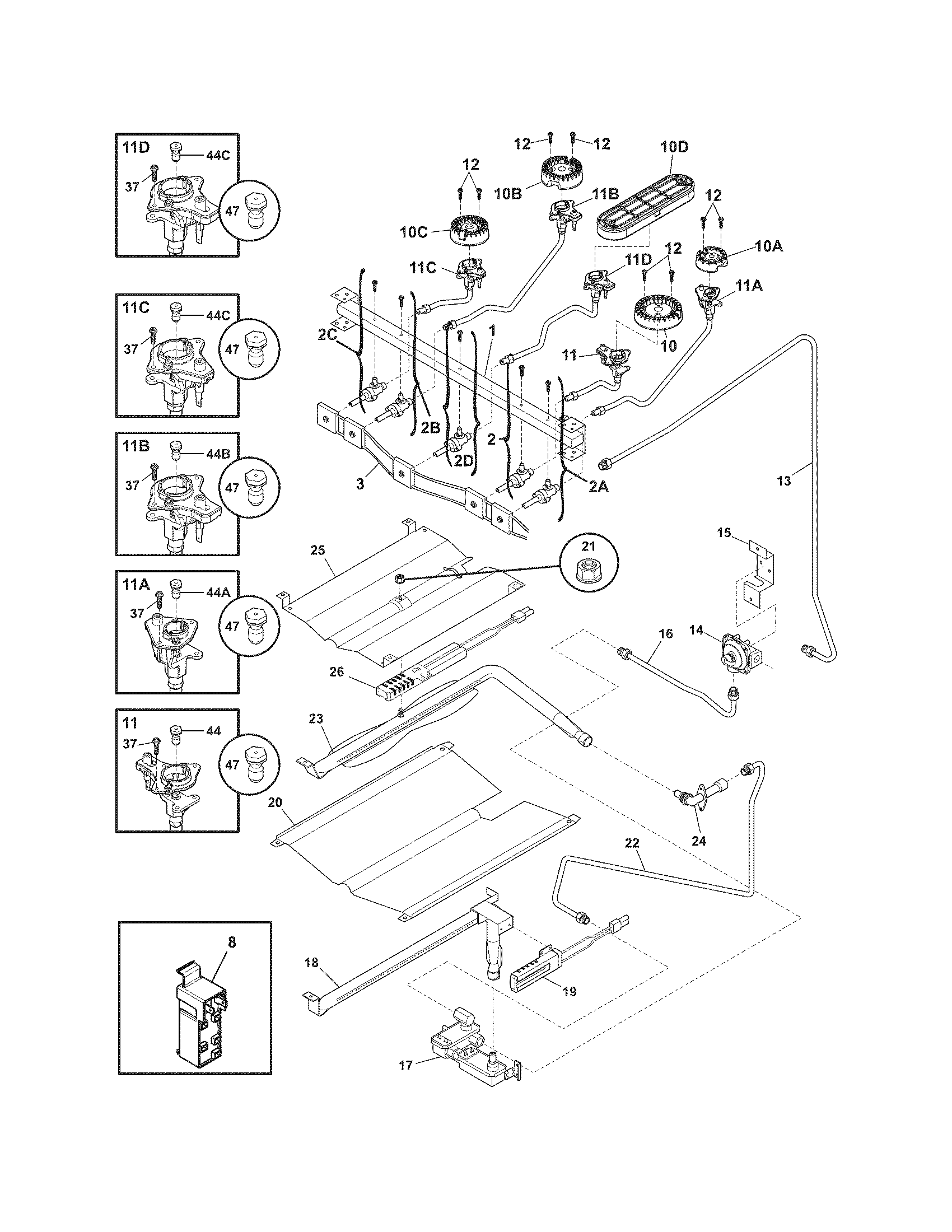 Frigidaire CGGF3054KWK burner diagram