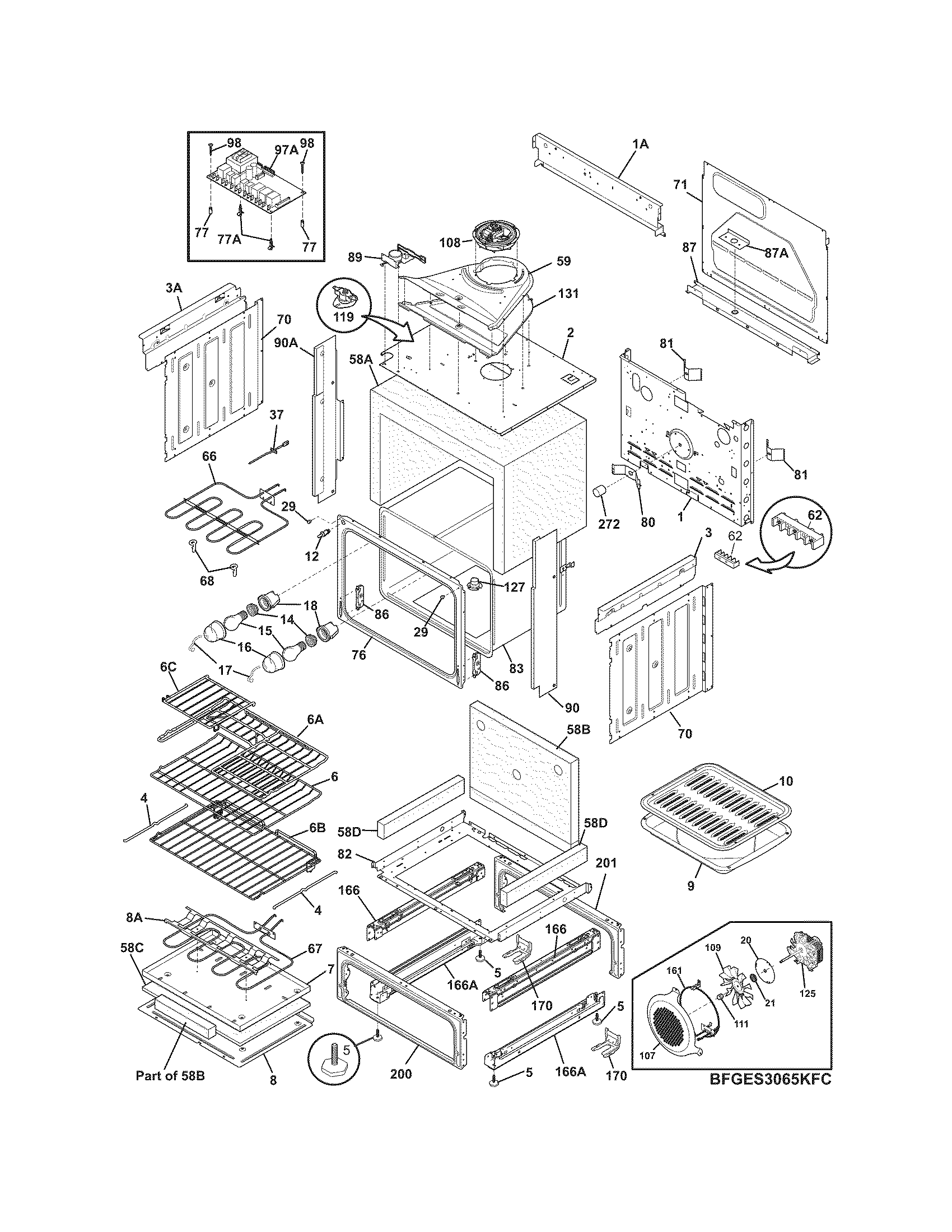 Frigidaire FGES3065KFD body diagram