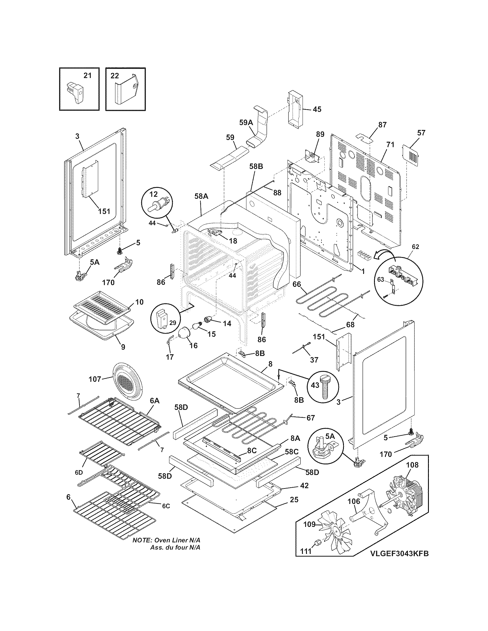 Frigidaire LGEF3033KWD body diagram
