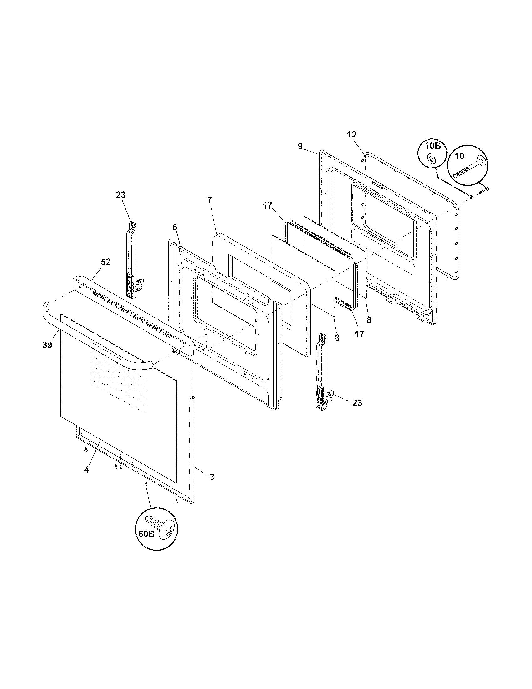 Tappan TEF351EWH door diagram