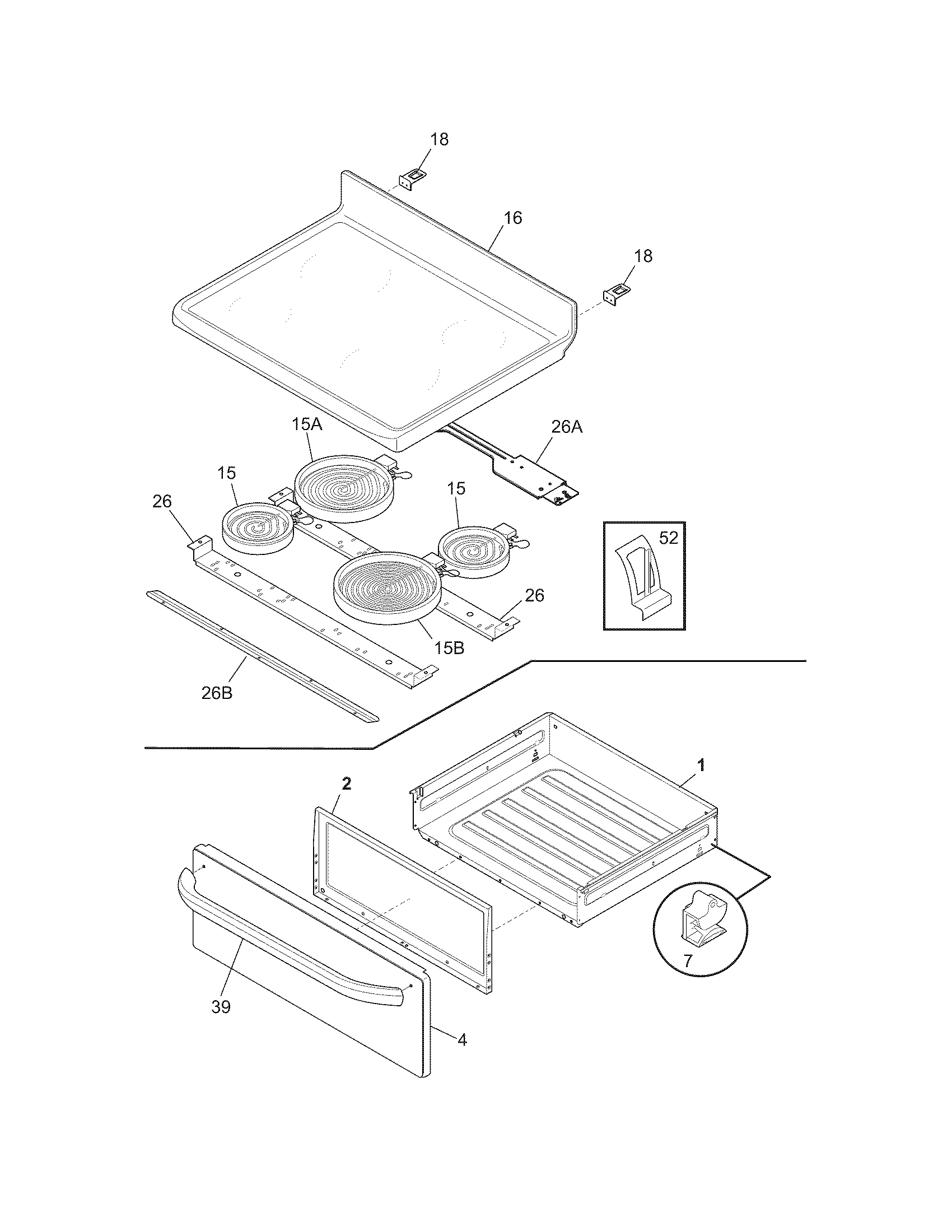 Frigidaire FFEF3012LSF top/drawer diagram