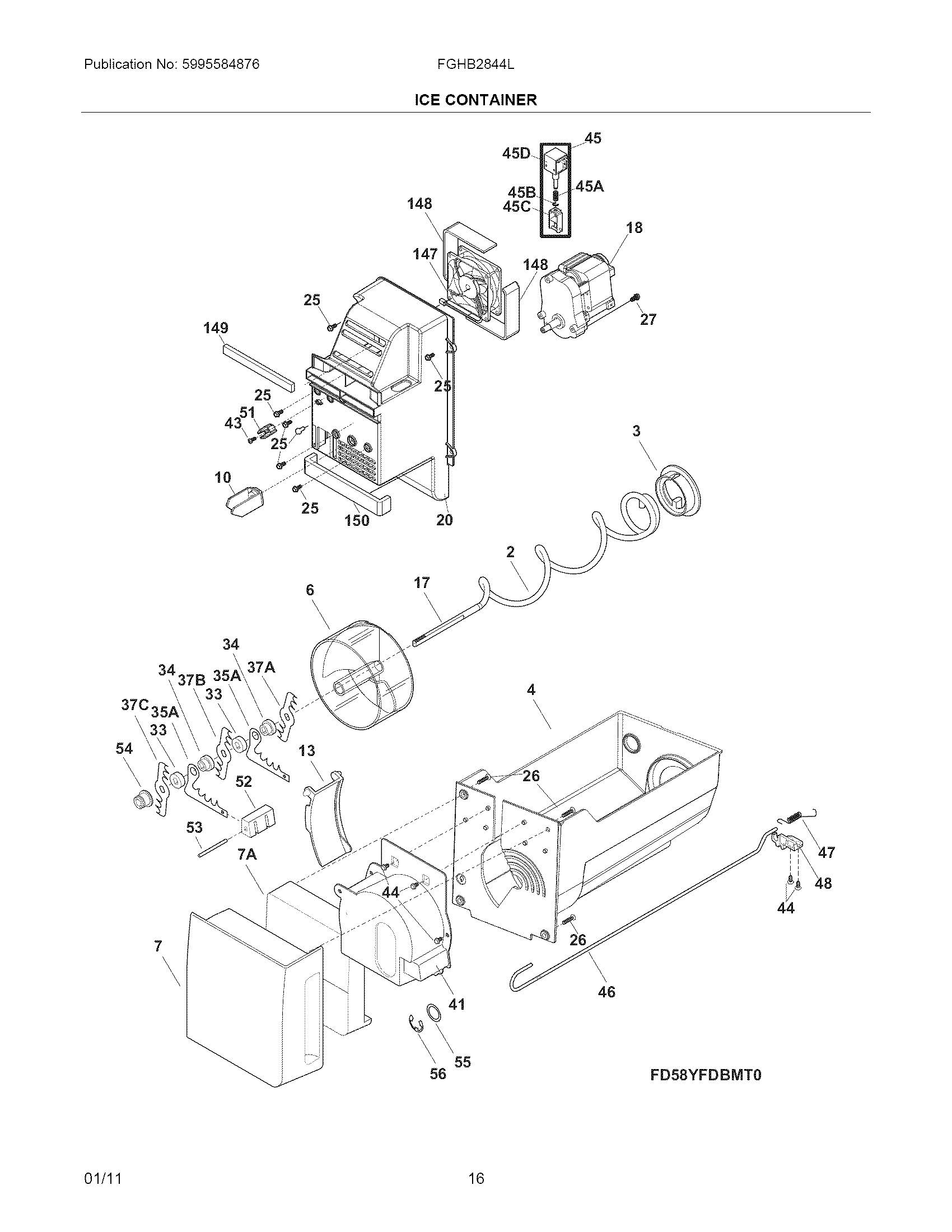 Frigidaire FGHB2844LM5 ice container diagram